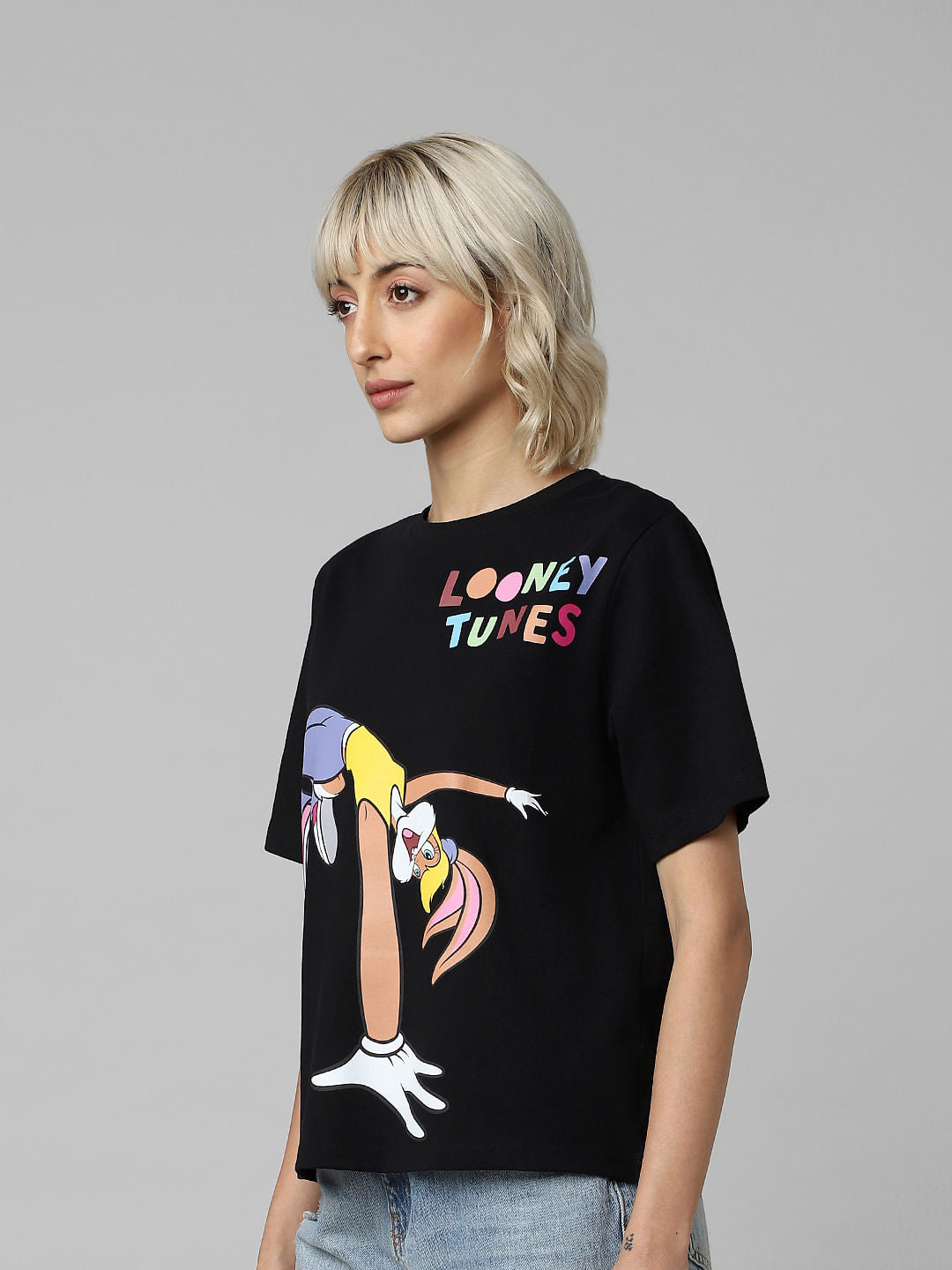 Only X Looney Tunes Black Graphic Print T-Shirt