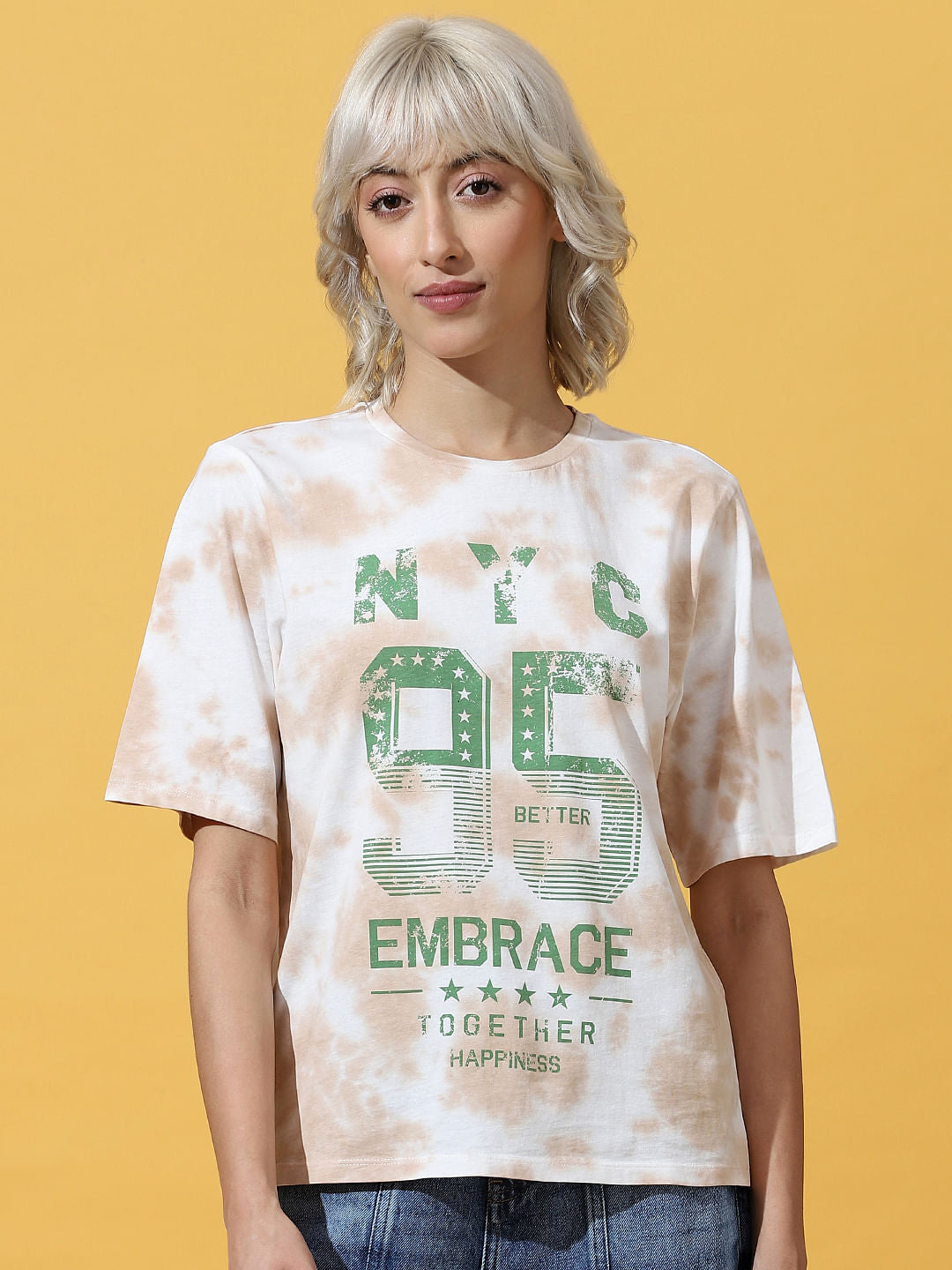 White Tie-Dye Printed T-Shirt