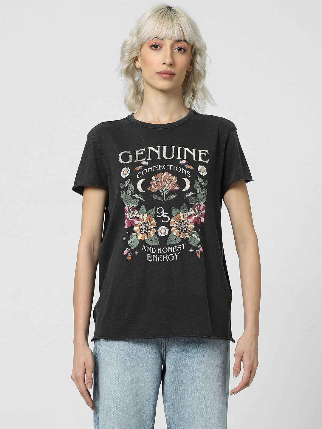 Black Printed Washed T-Shirt