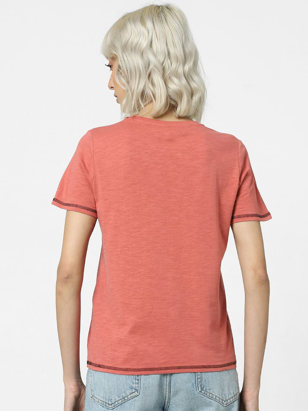 Orange Glitter Print Text T-Shirt