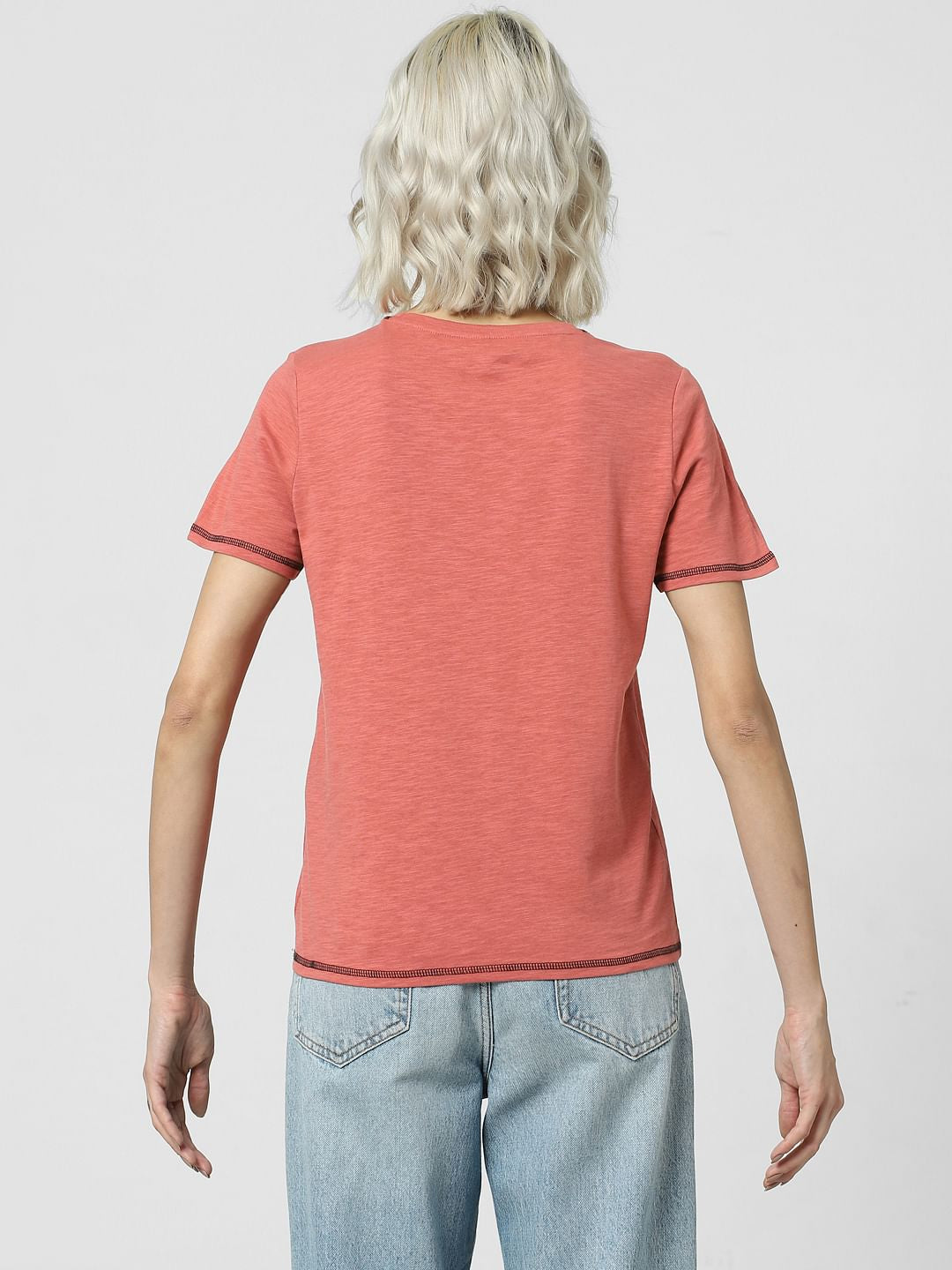 Orange Glitter Print Text T-Shirt