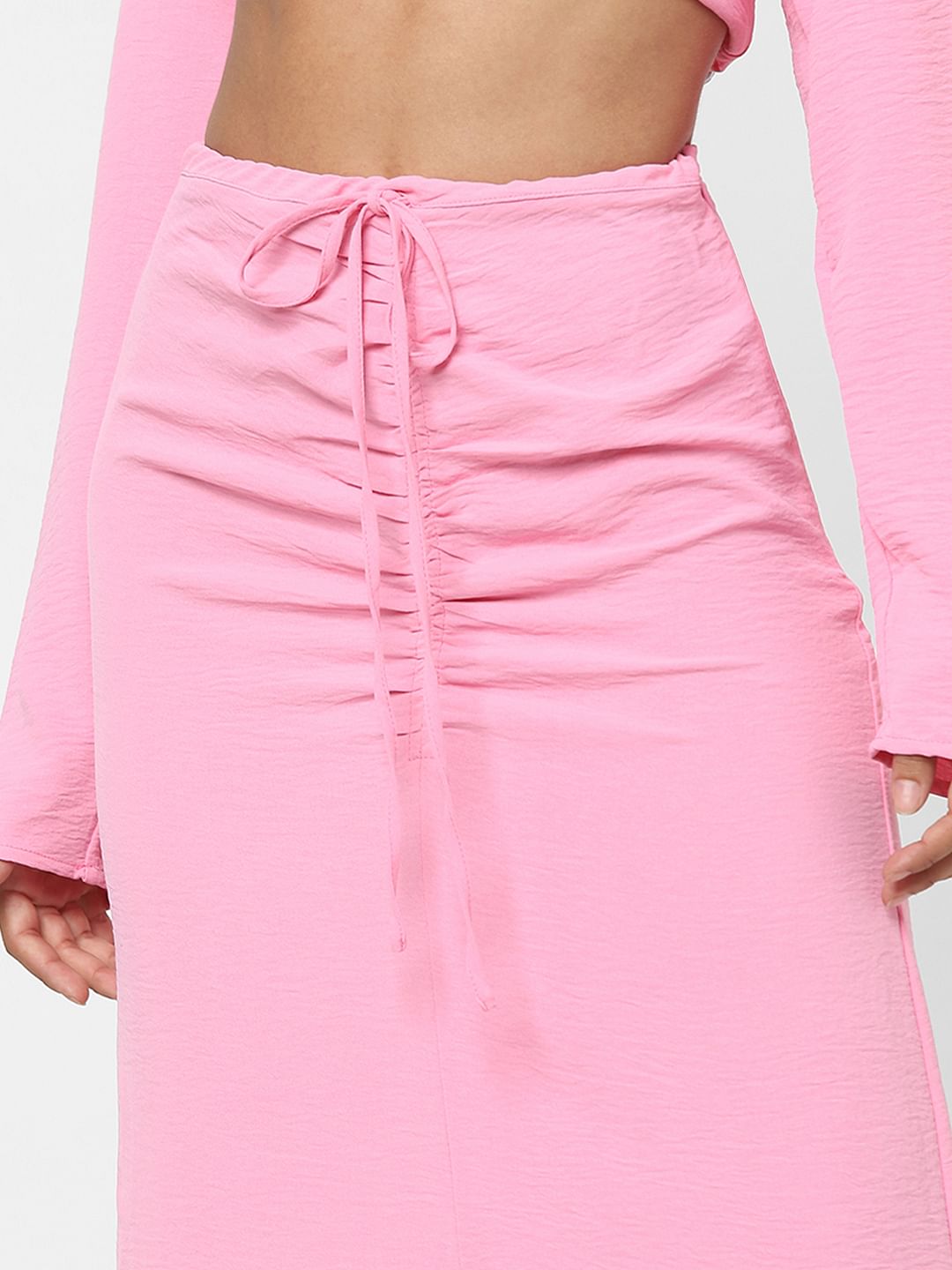Pink Ruched Detailing Midi Skirt