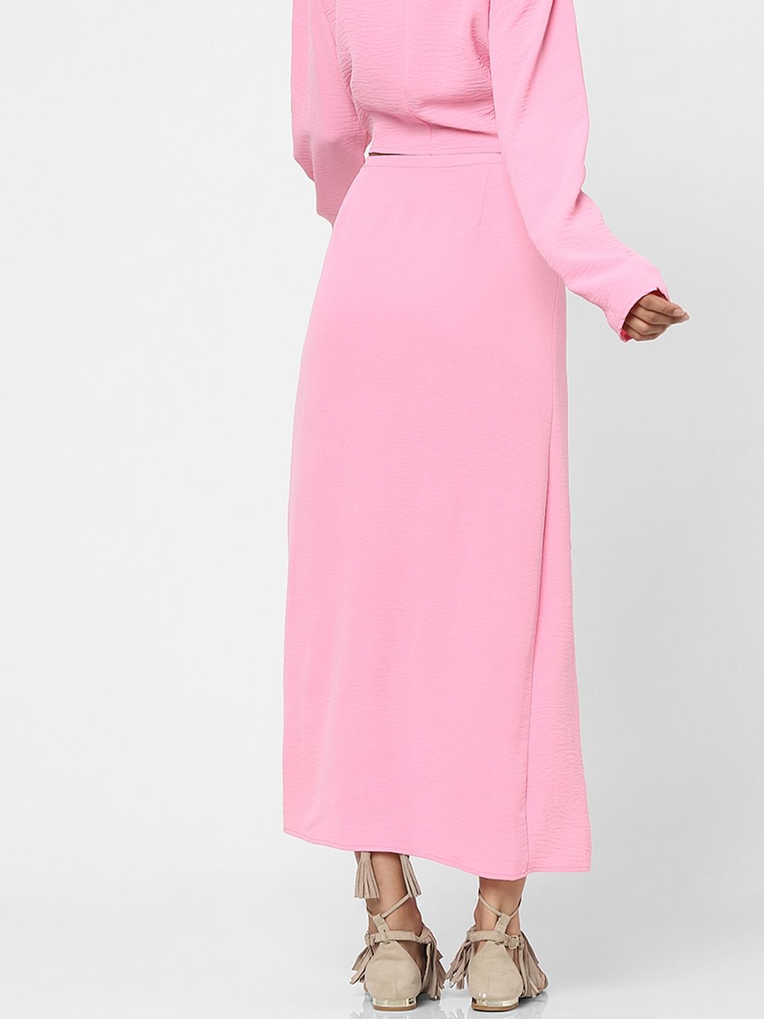 Pink Ruched Detailing Midi Skirt