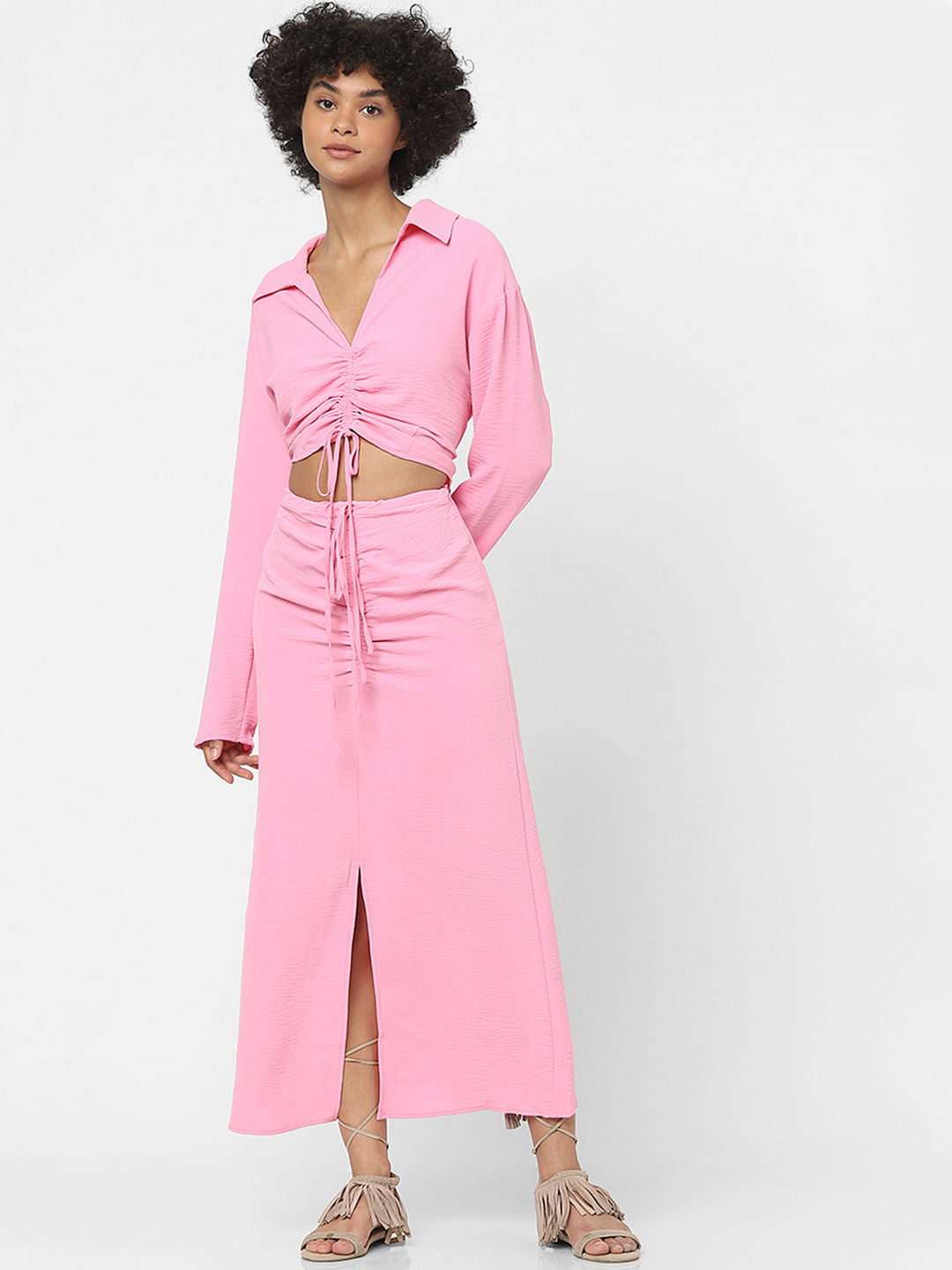 Pink Ruched Detailing Crop Top