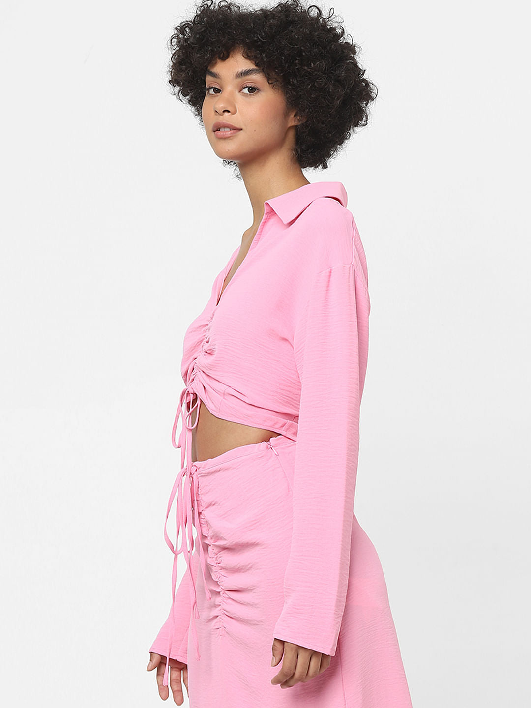 Pink Ruched Detailing Crop Top