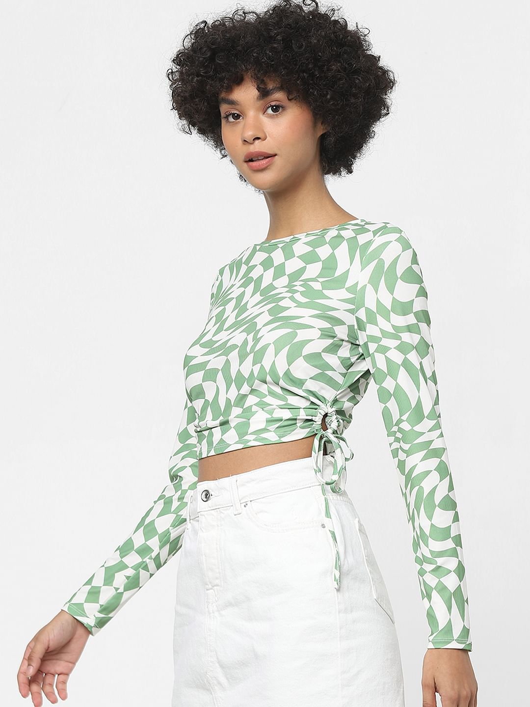 Green Abstract Print Crop Top