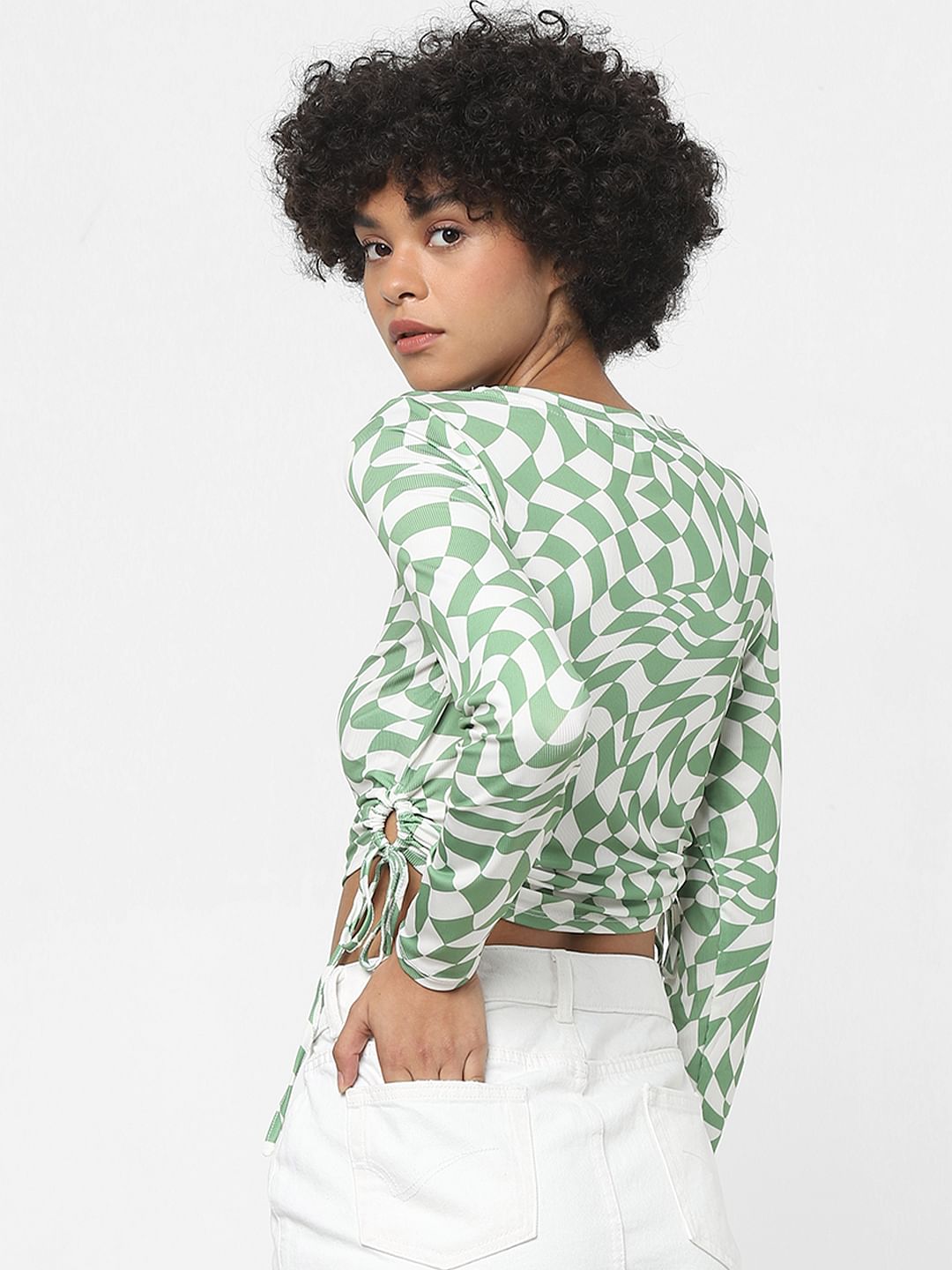Green Abstract Print Crop Top