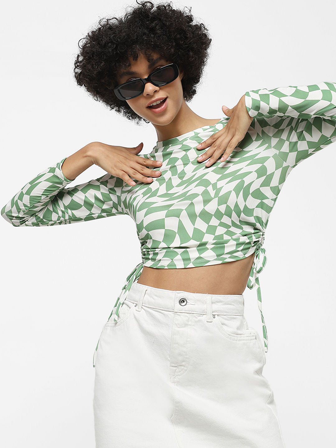 Green Abstract Print Crop Top