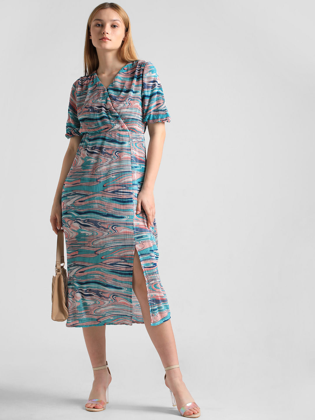 Blue Abstract Print Midi Dress
