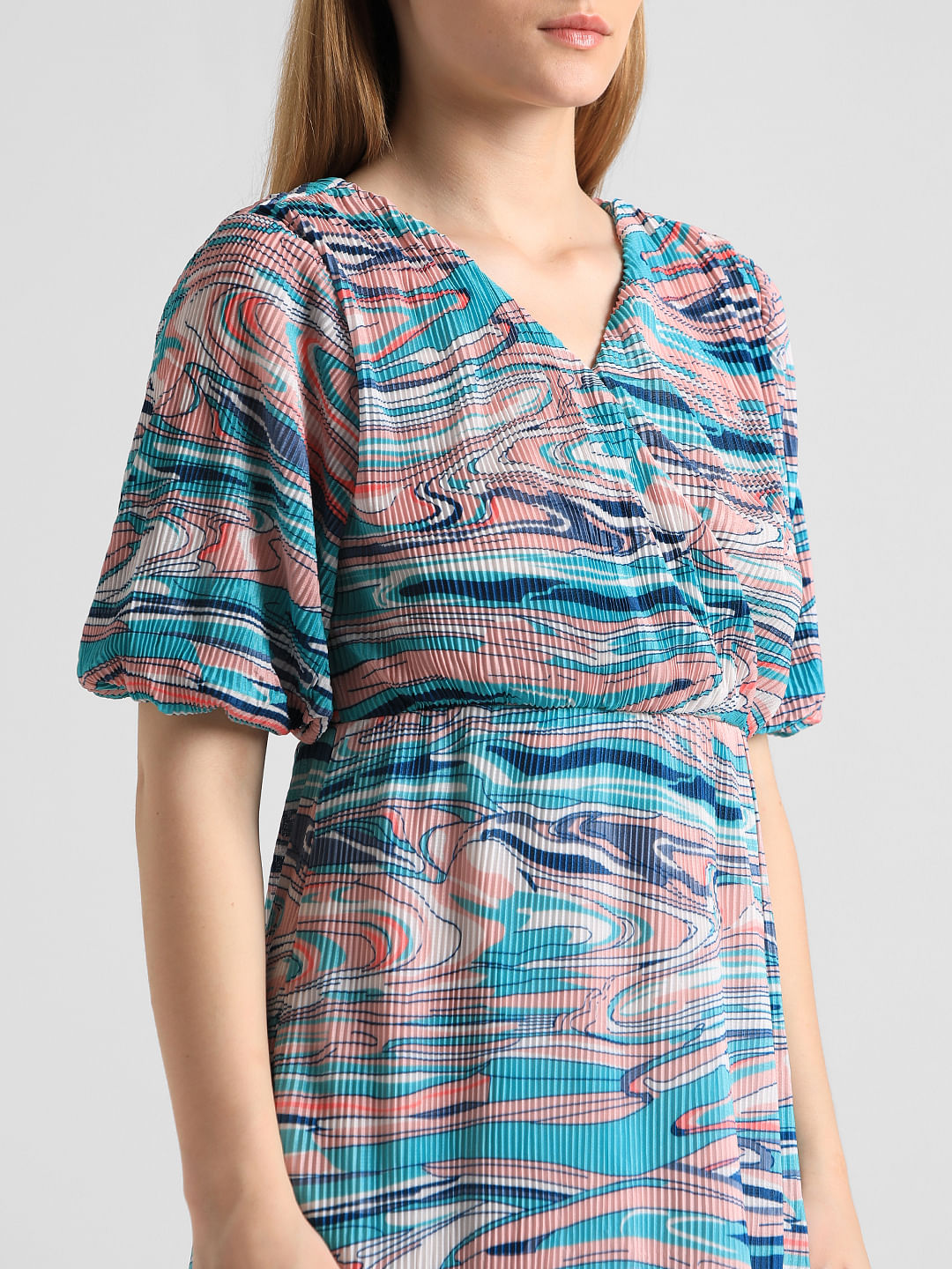 Blue Abstract Print Midi Dress