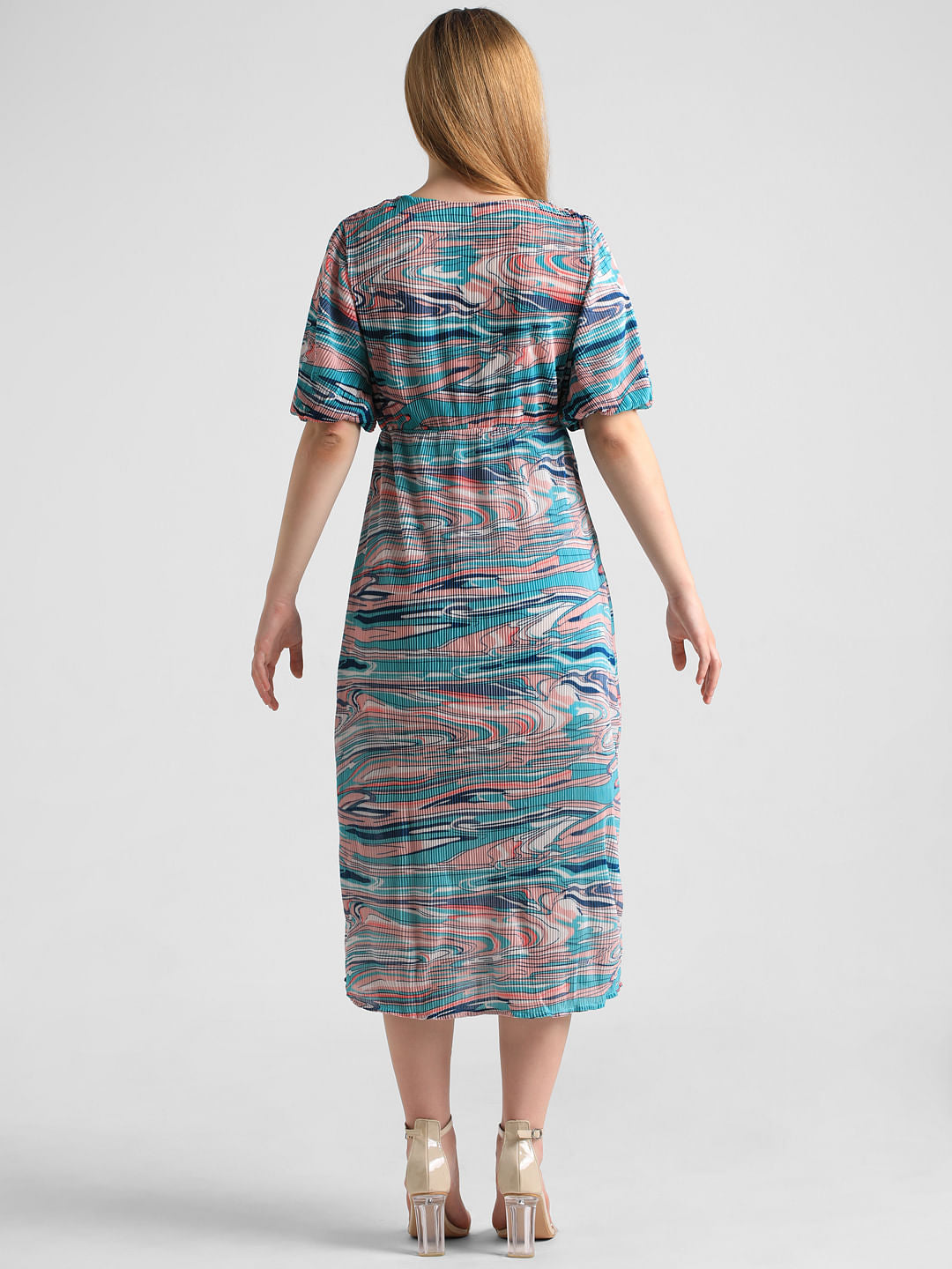 Blue Abstract Print Midi Dress