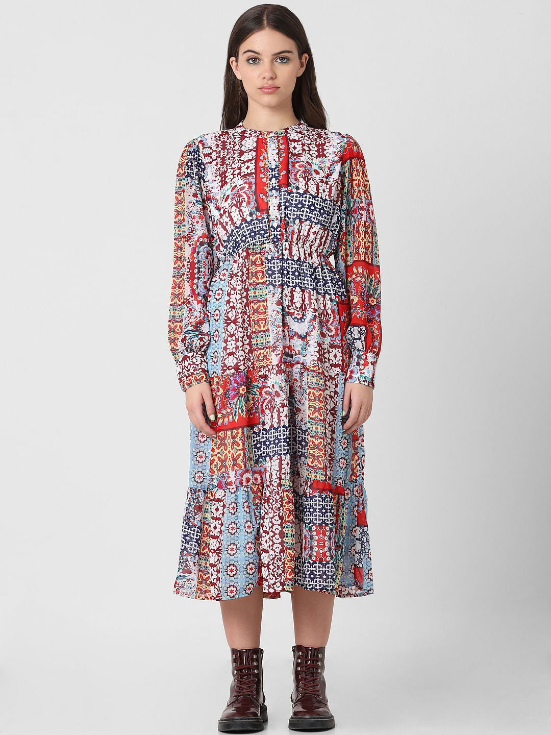 Blue Printed Midi Dress