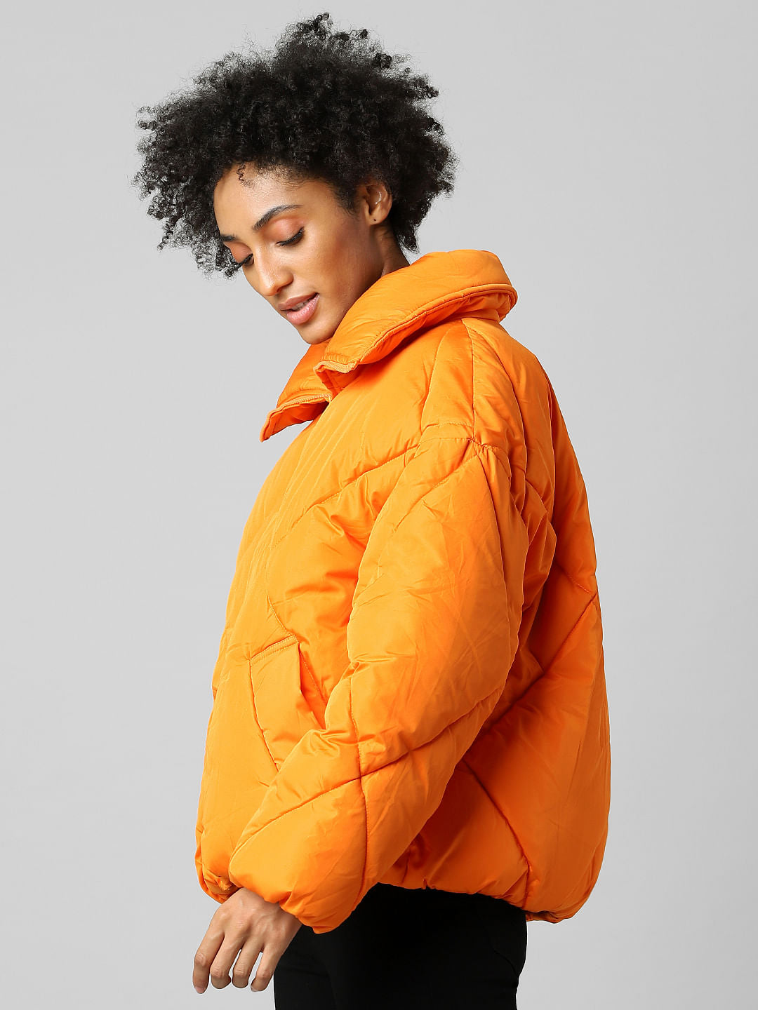 Orange Super High Neck Puffer Jacket