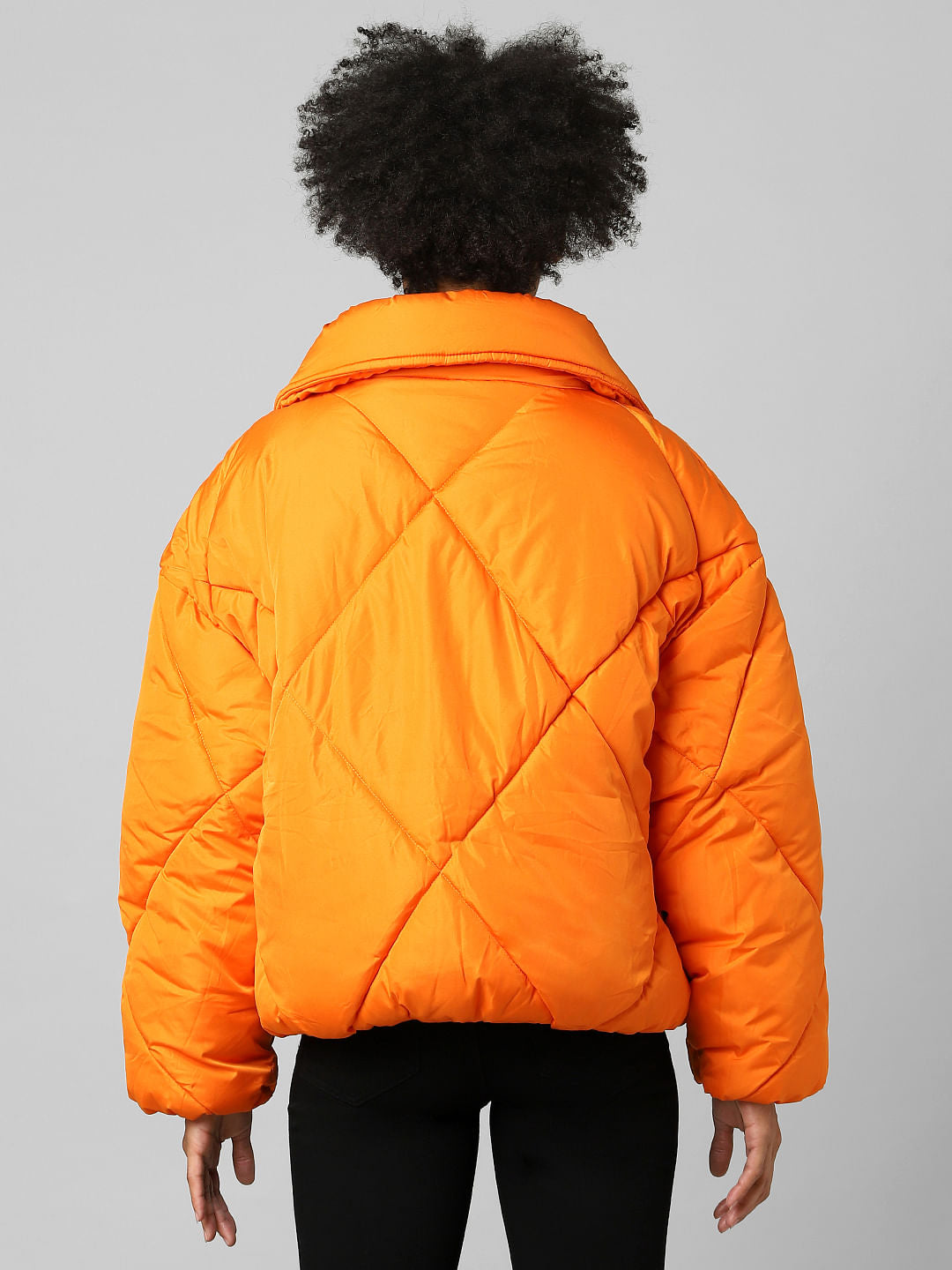 Orange Super High Neck Puffer Jacket