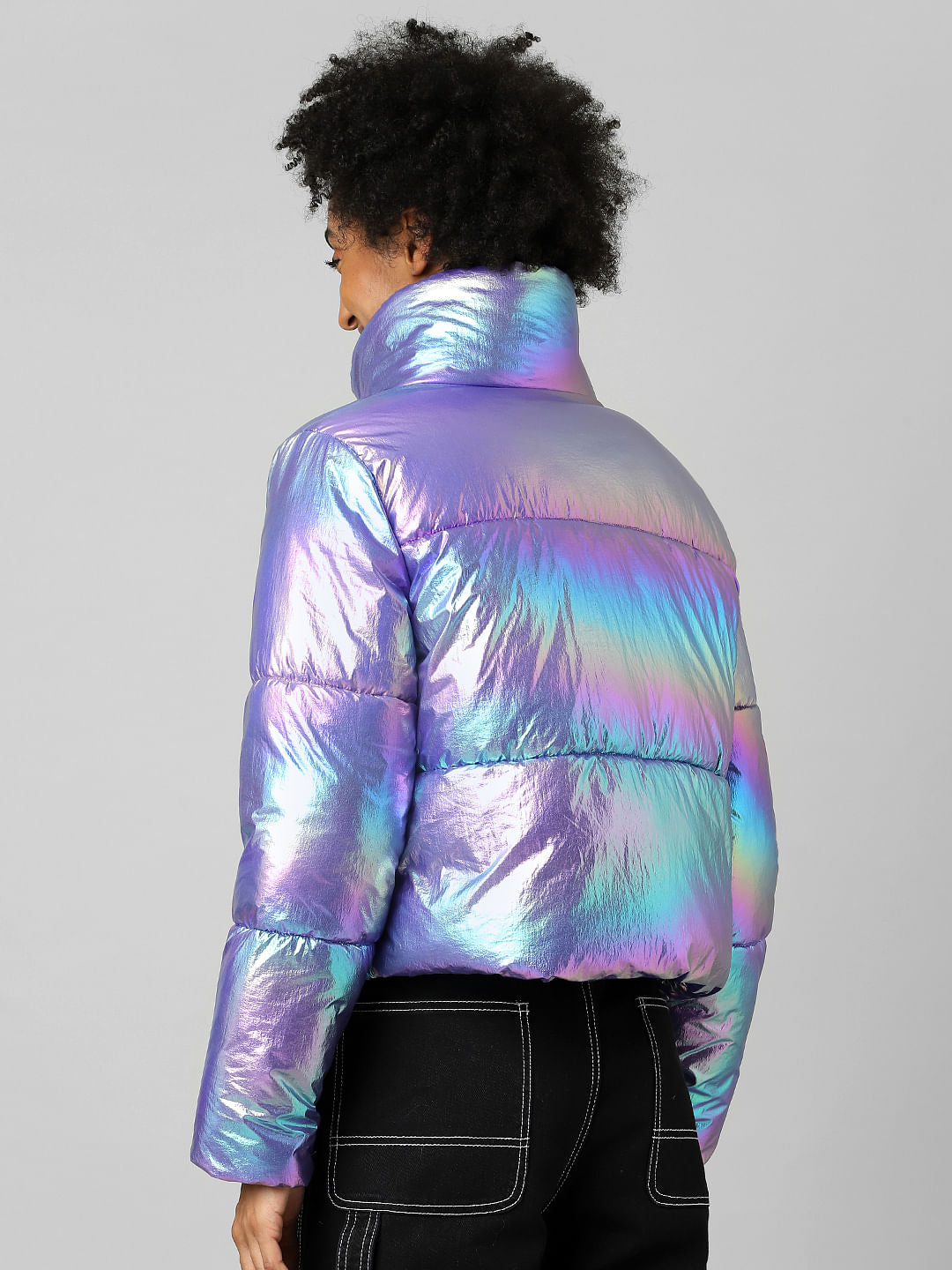 Metallic High Neck Puffer Jacket