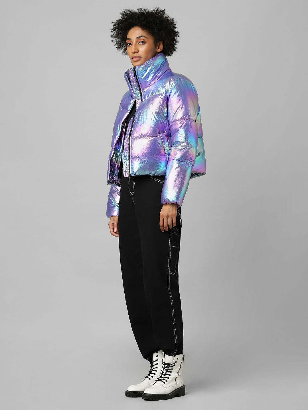 Metallic High Neck Puffer Jacket