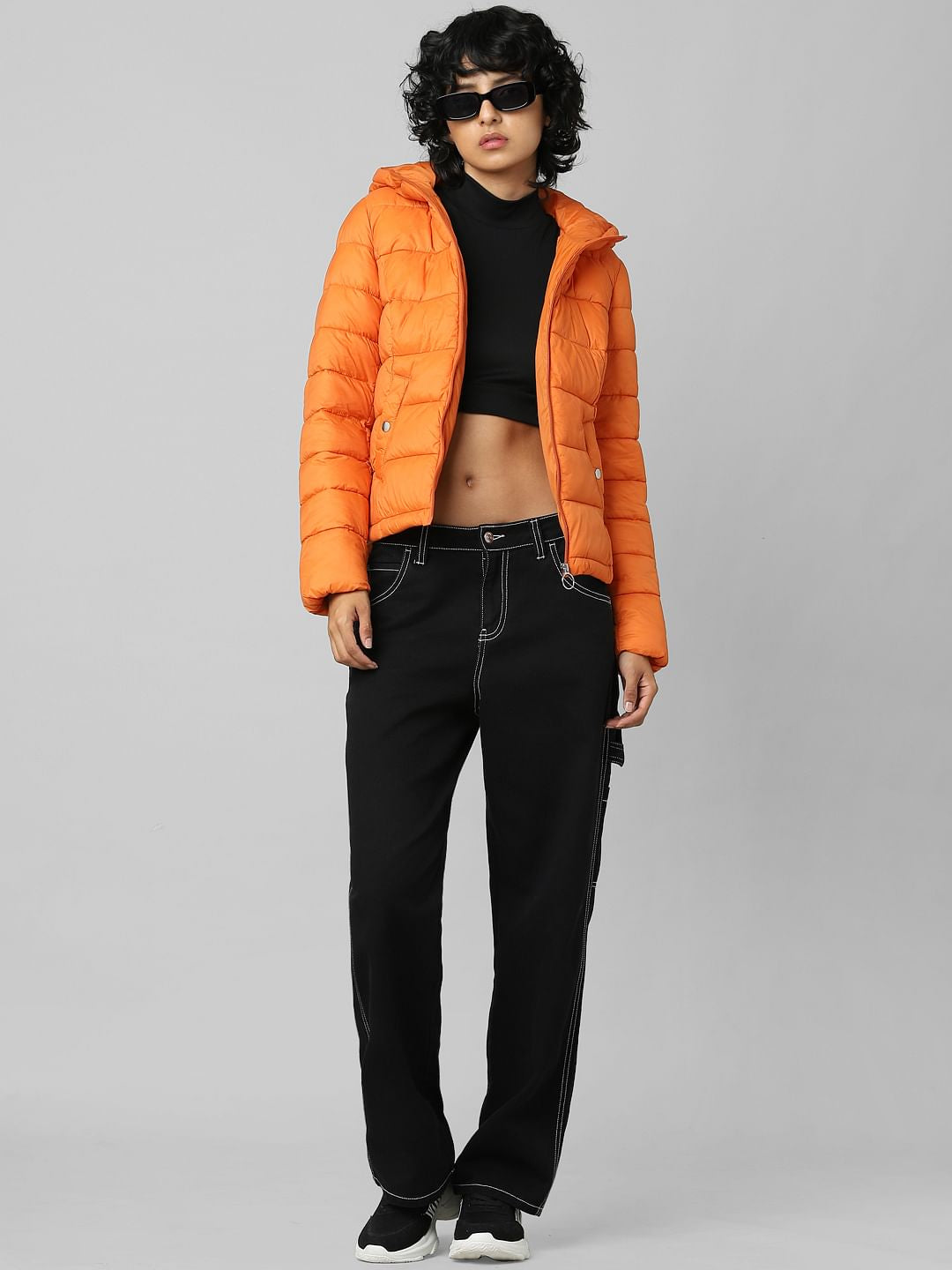 Orange Hooded Puffer Jacket