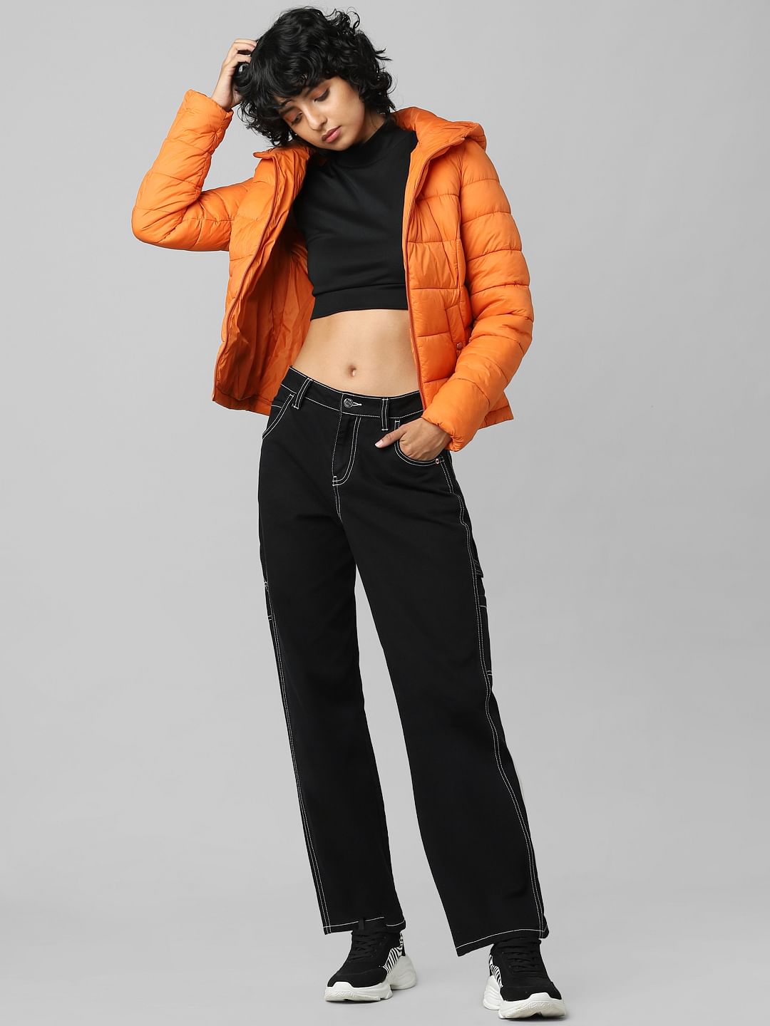 Orange Hooded Puffer Jacket