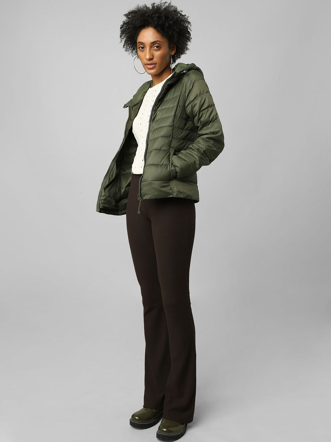 Dark Green Quilted Puffer Jacket