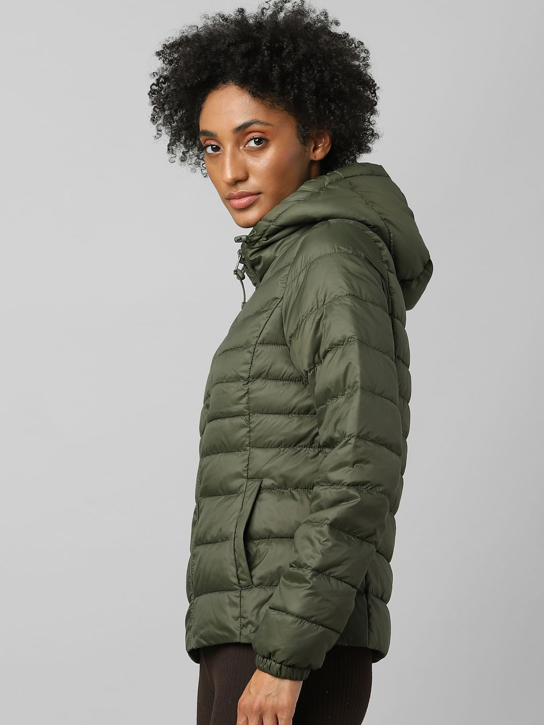 Dark Green Quilted Puffer Jacket