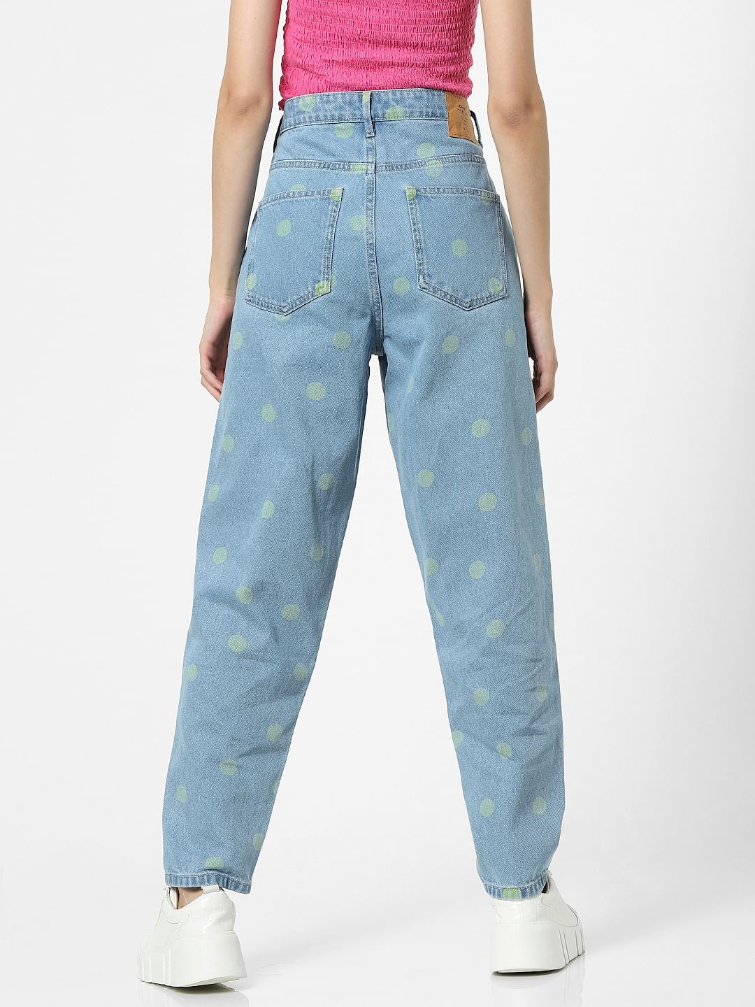 Blue High Rise Polka Dot Baggy Jeans