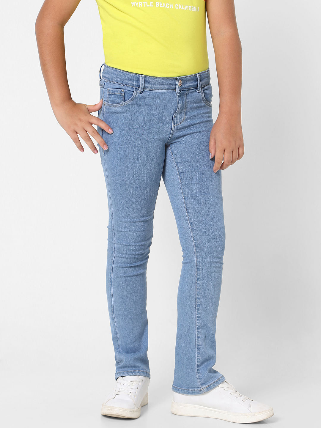 Light Blue Mid Rise Flared Jeans