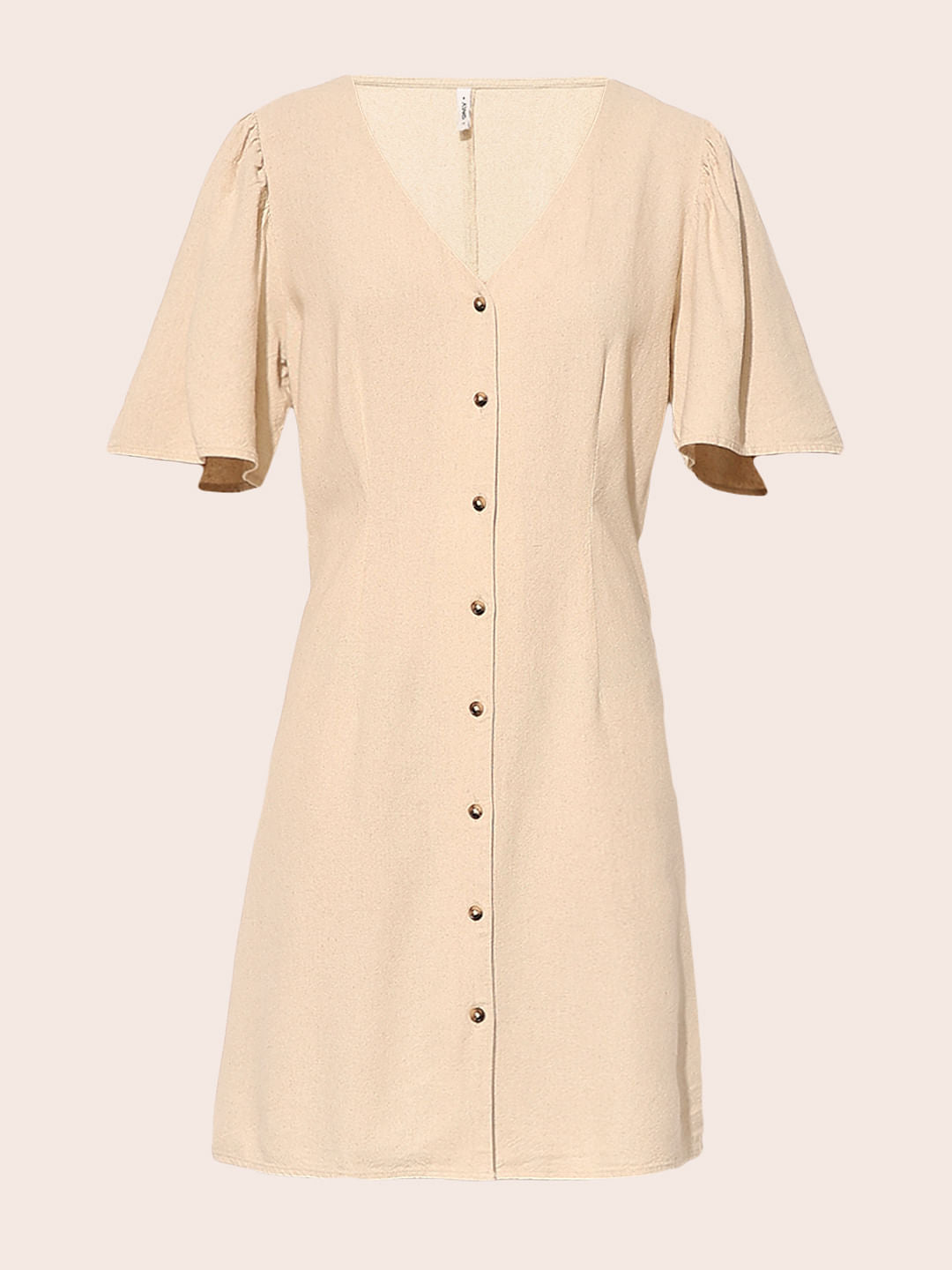 Beige V-Neck Dress
