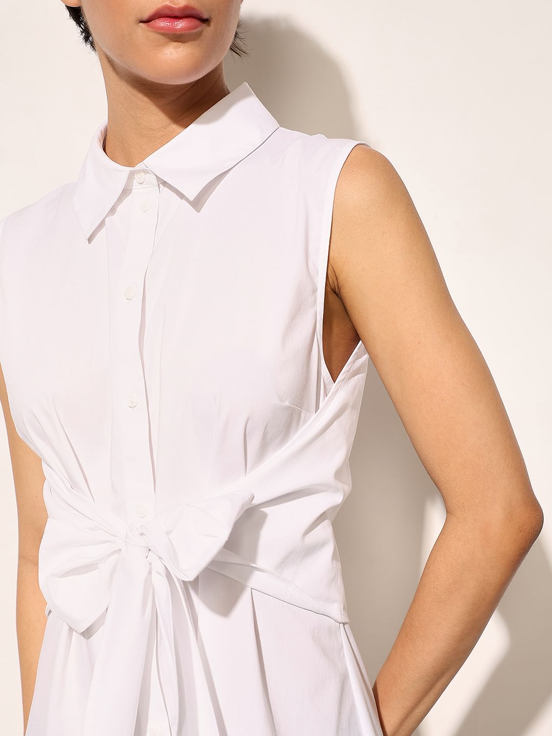 White Tie Belt Shirt Dress