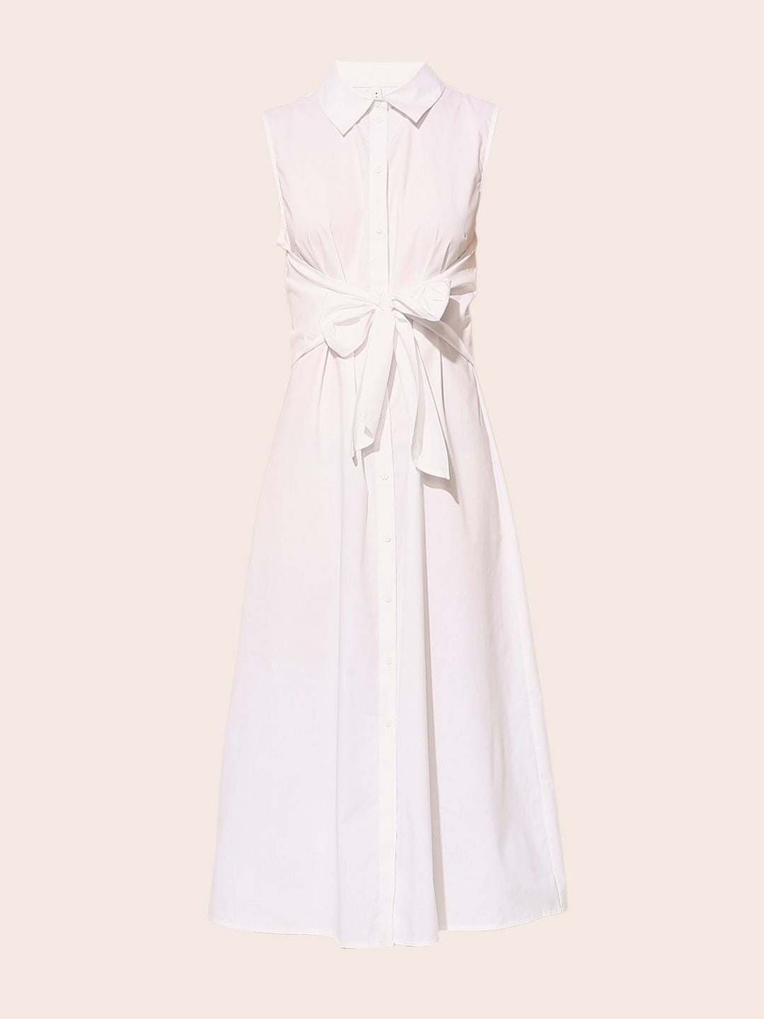 White Tie Belt Shirt Dress