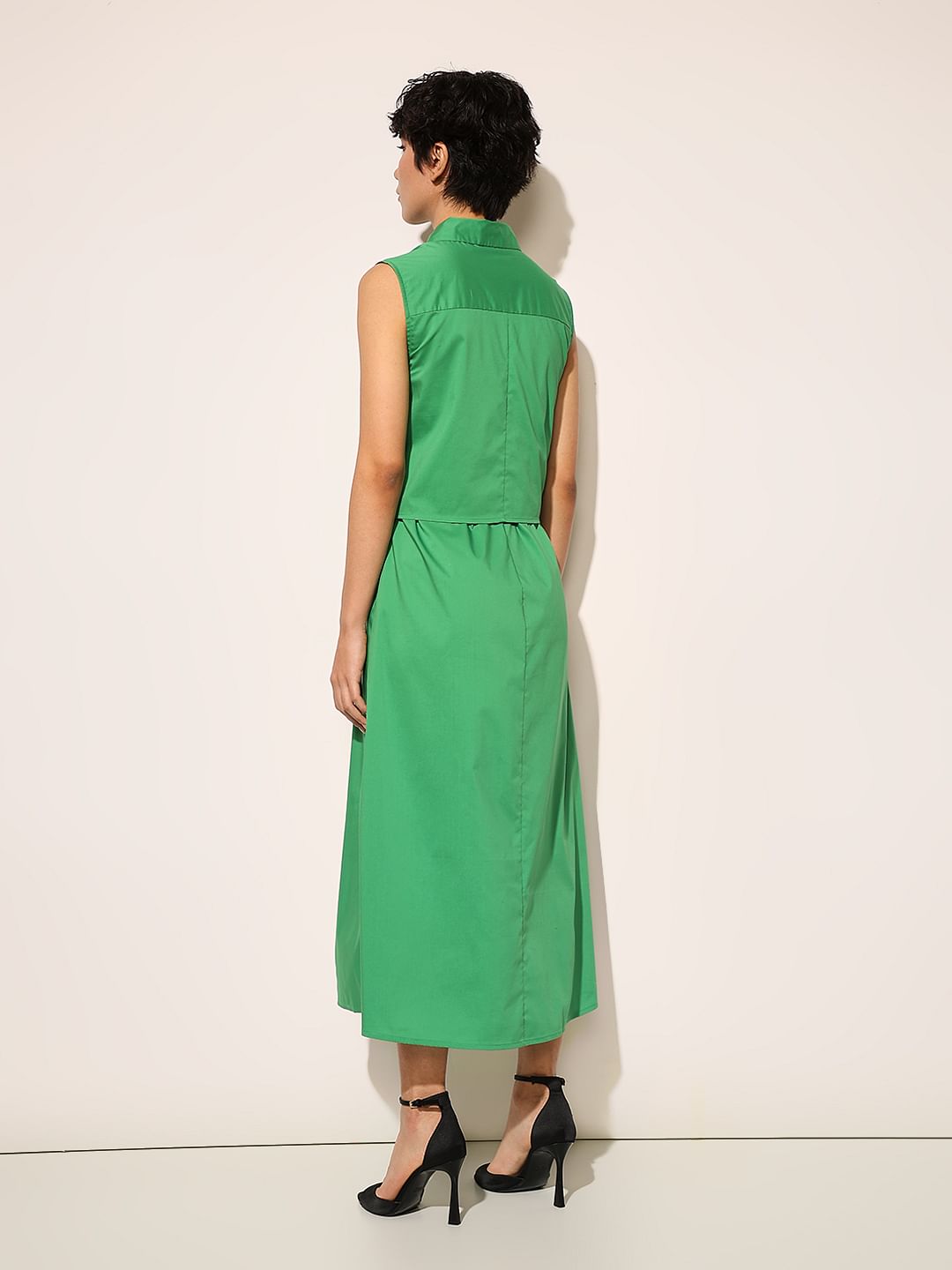Green Tie Belt Shirt Dress