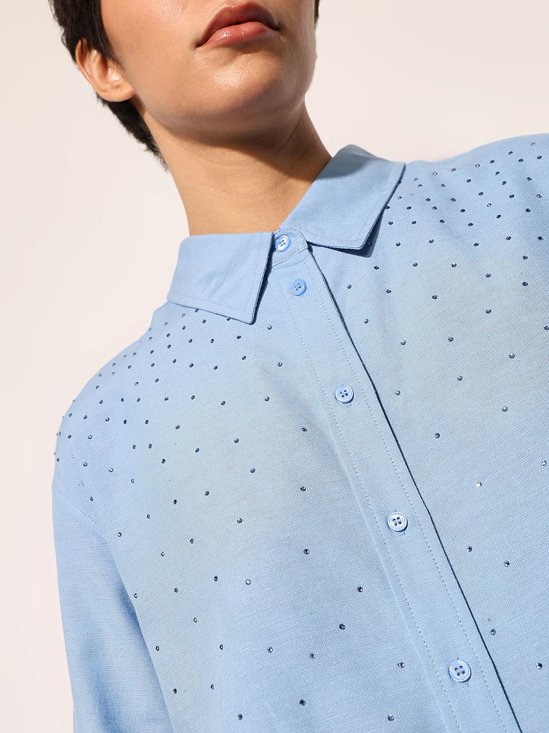 Blue Rhinestone Detail Shirt