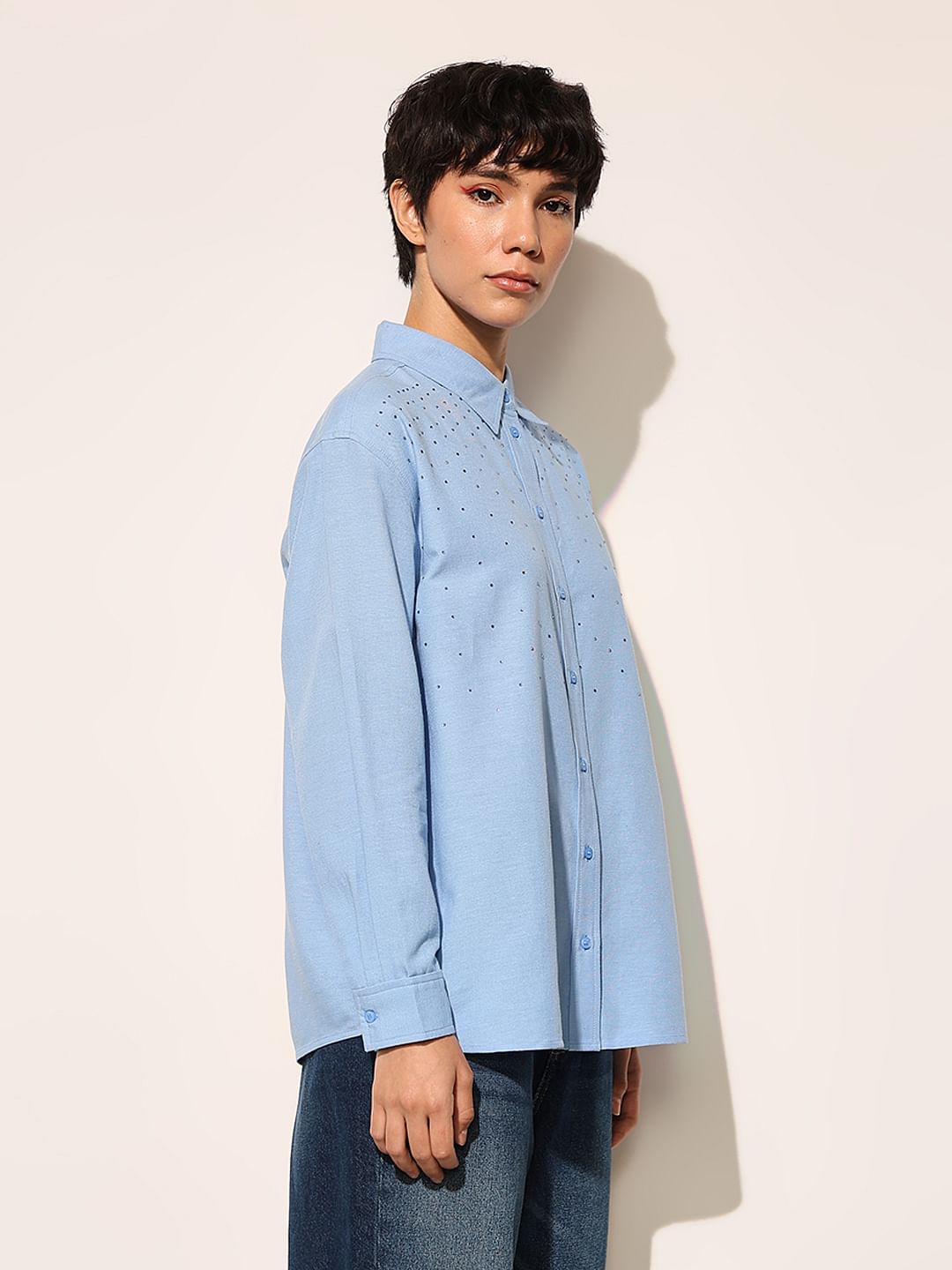 Blue Rhinestone Detail Shirt