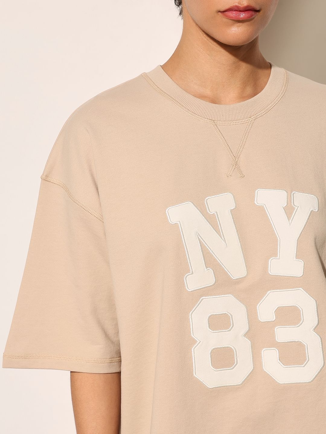 Beige Printed Oversized T-Shirt