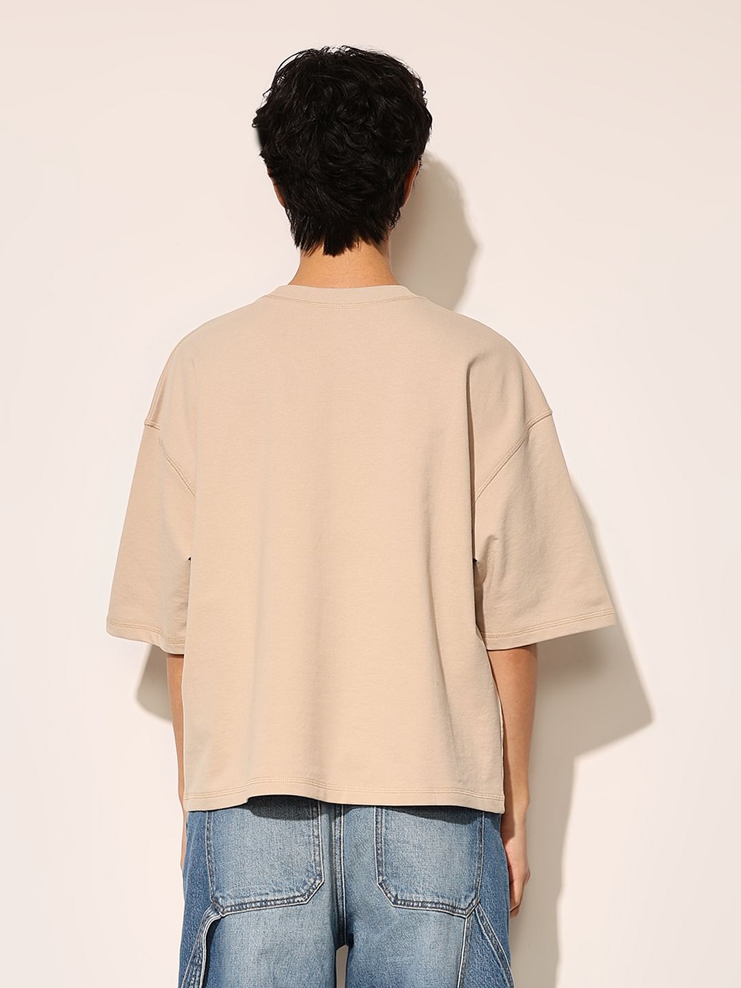 Beige Printed Oversized T-Shirt