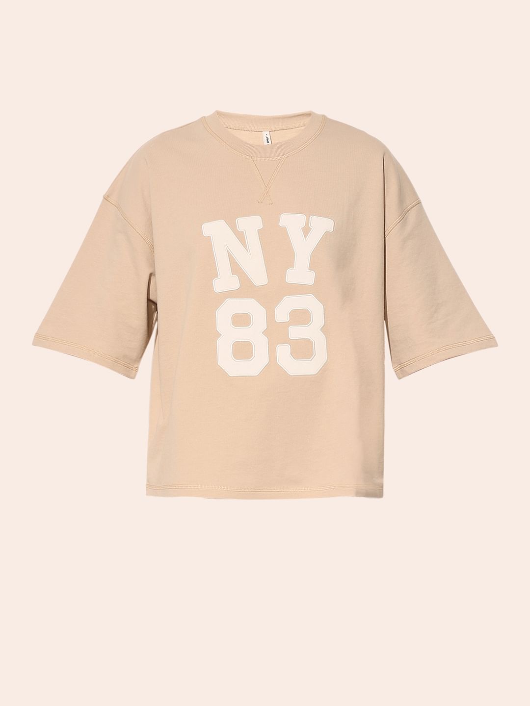 Beige Printed Oversized T-Shirt