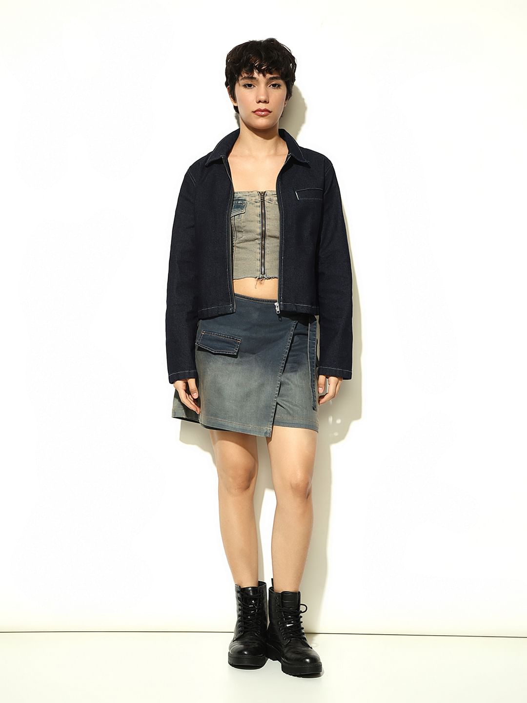 Dark Blue Zip-Up Denim Jacket