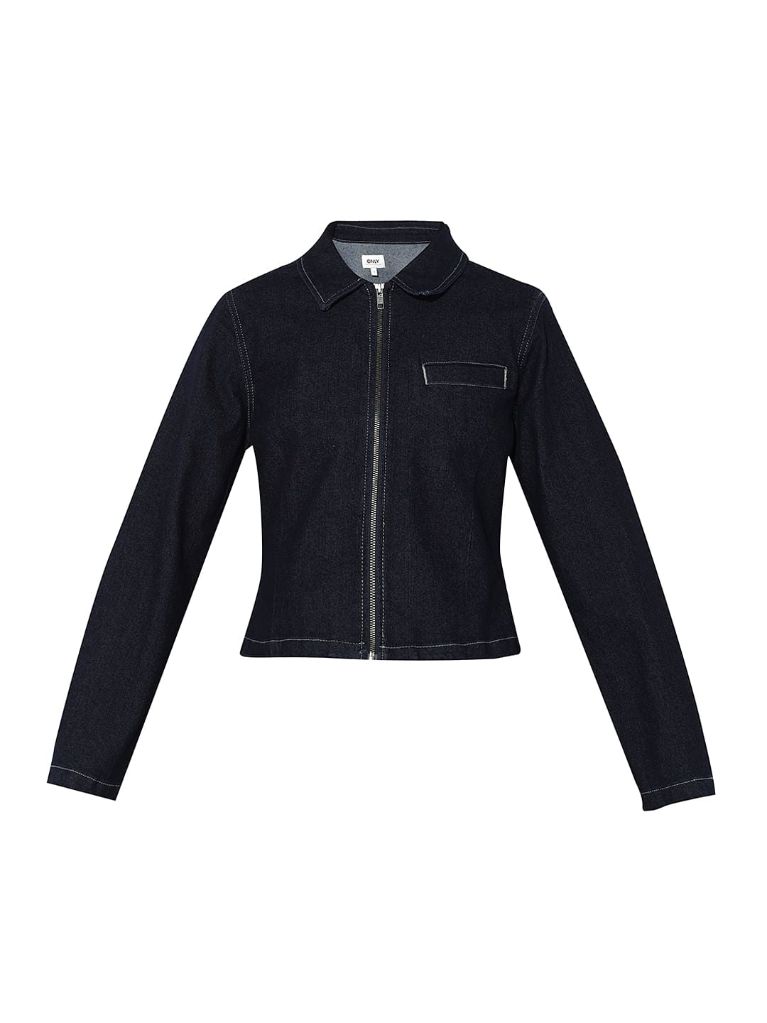 Dark Blue Zip-Up Denim Jacket