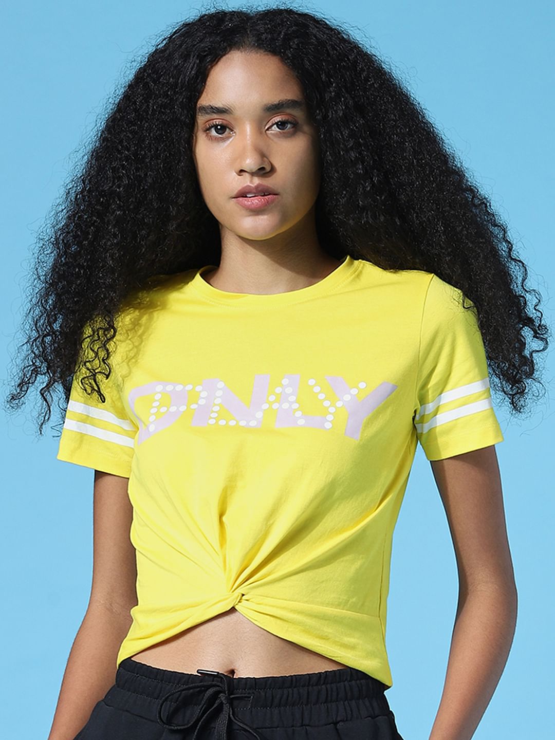 Yellow Knot Detail Crew Neck T-Shirt