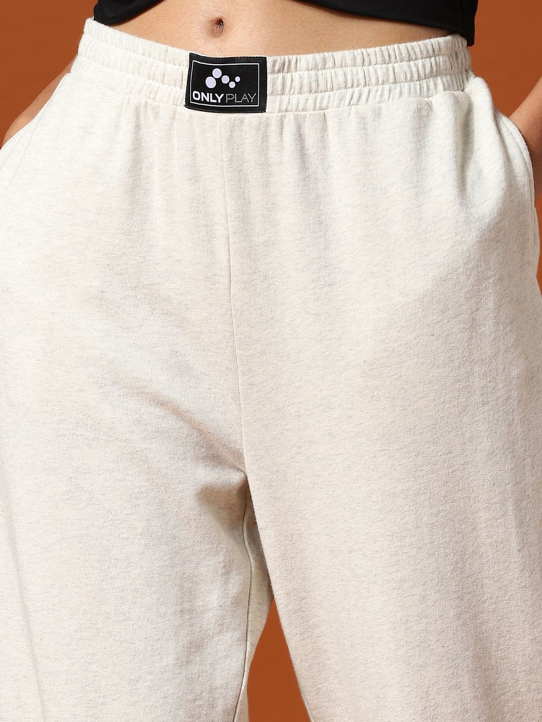 Beige High Rise Knee Cut Sweatpants