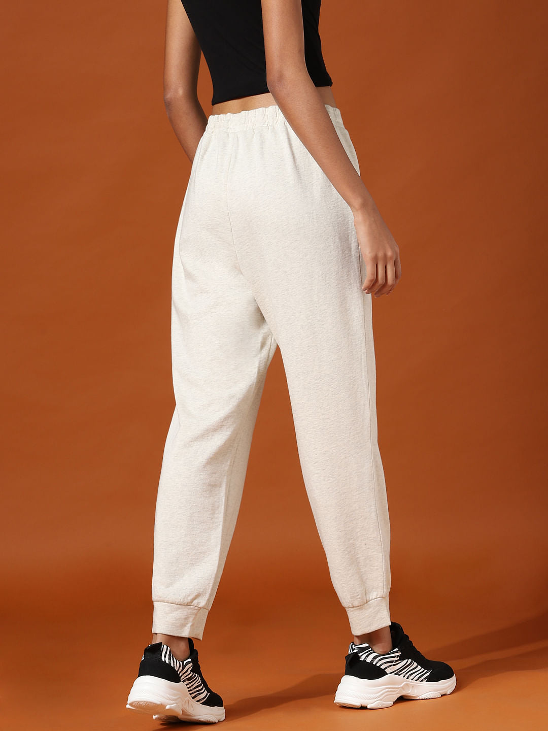 Beige High Rise Knee Cut Sweatpants