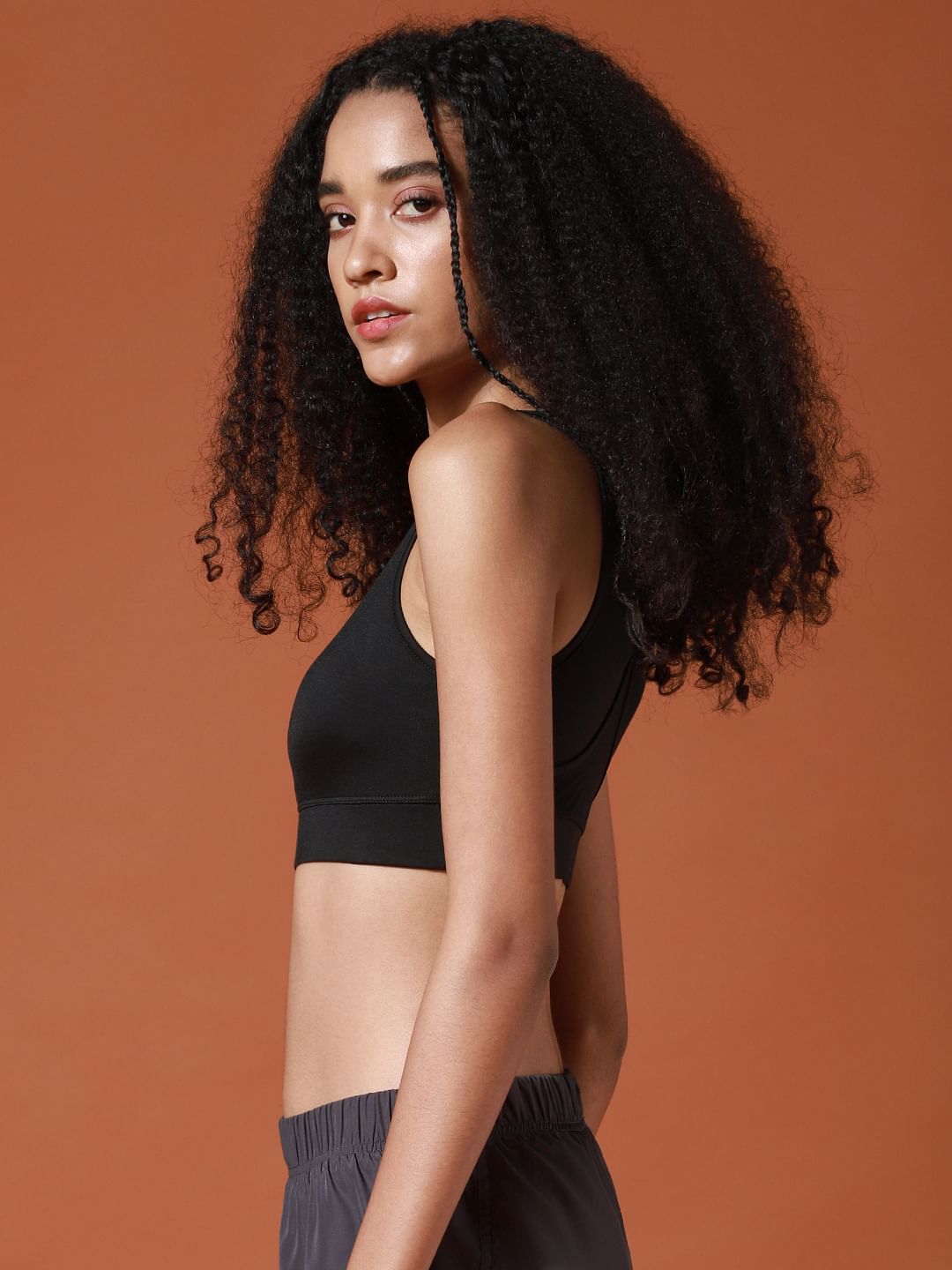 Black Mesh Detail Sports Bra