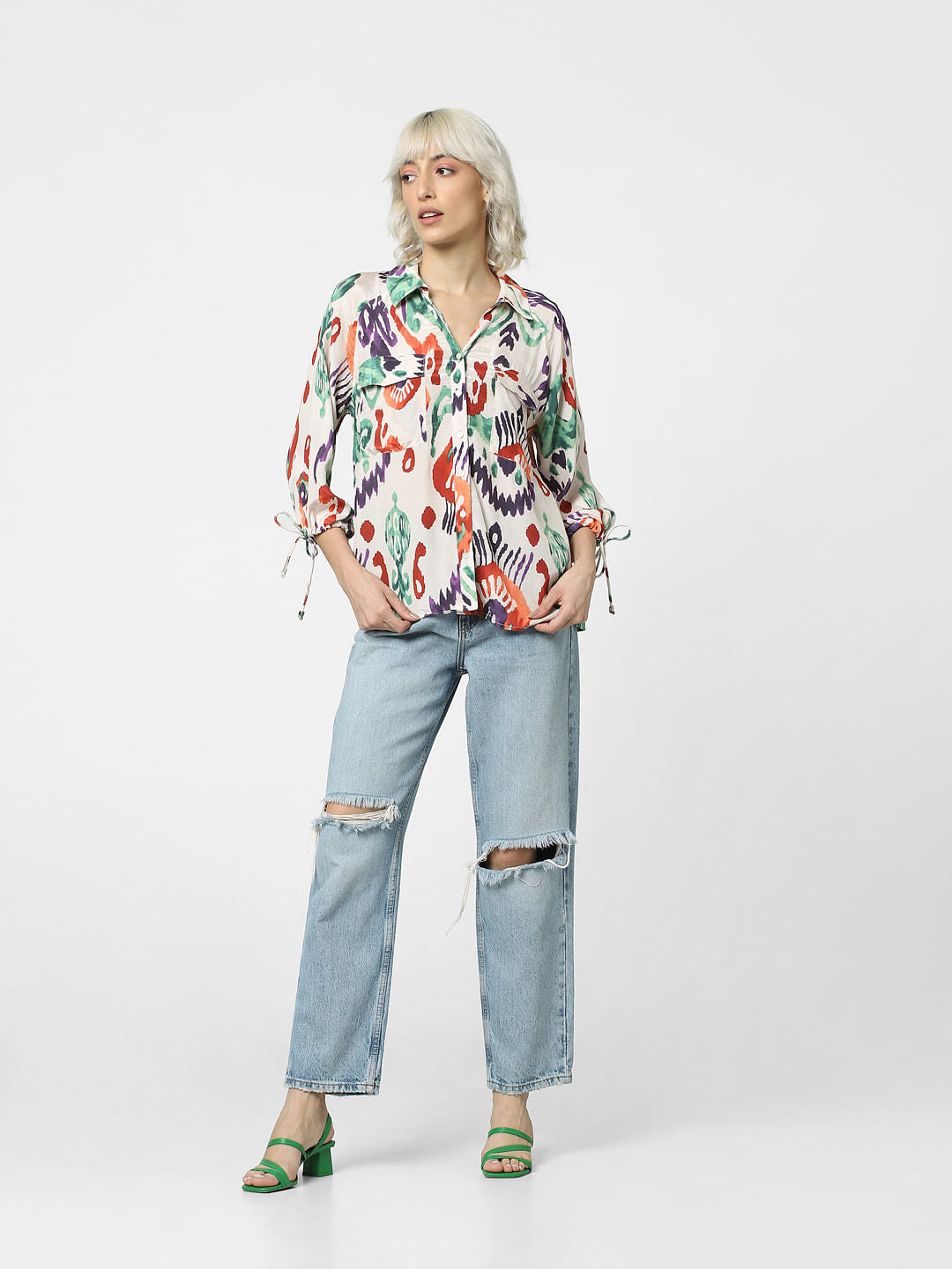 White Abstract Print Shirt