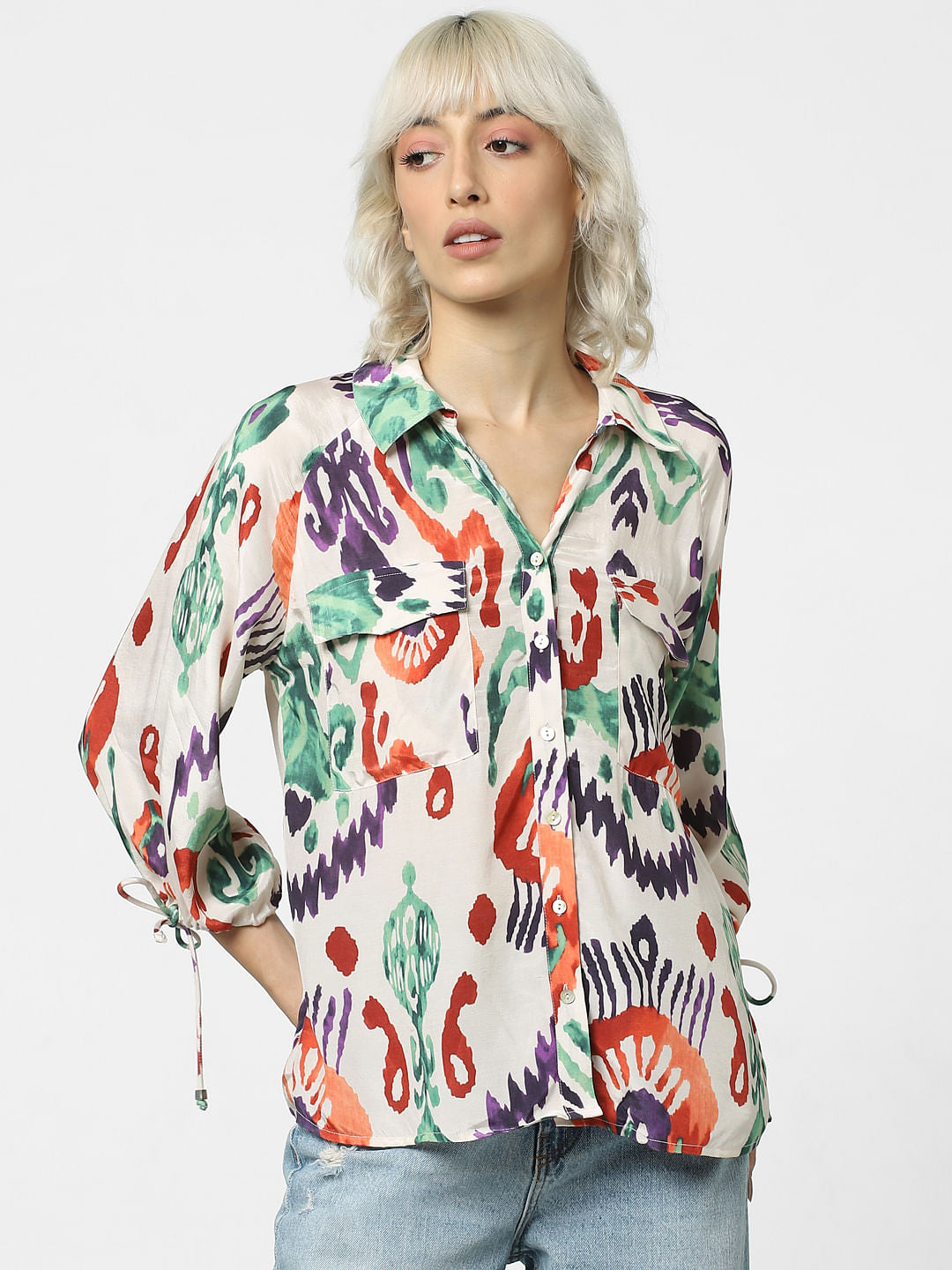 White Abstract Print Shirt