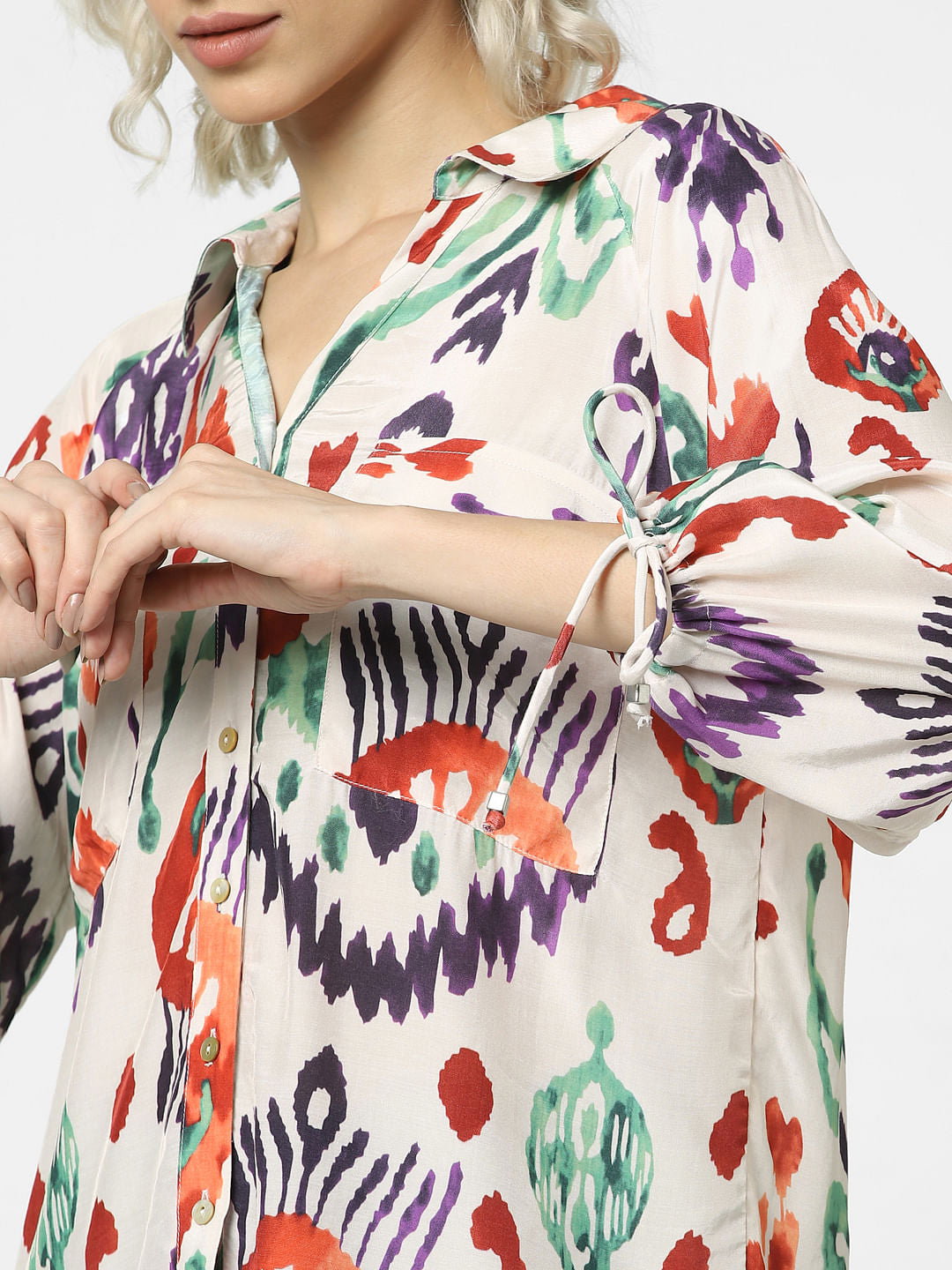 White Abstract Print Shirt