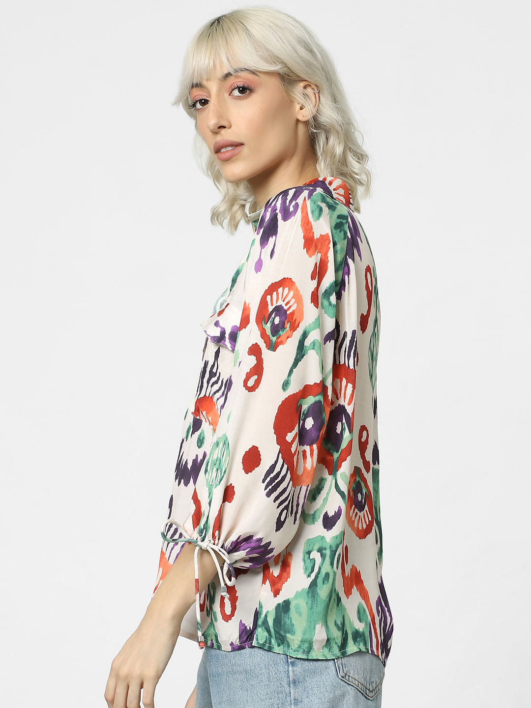 White Abstract Print Shirt