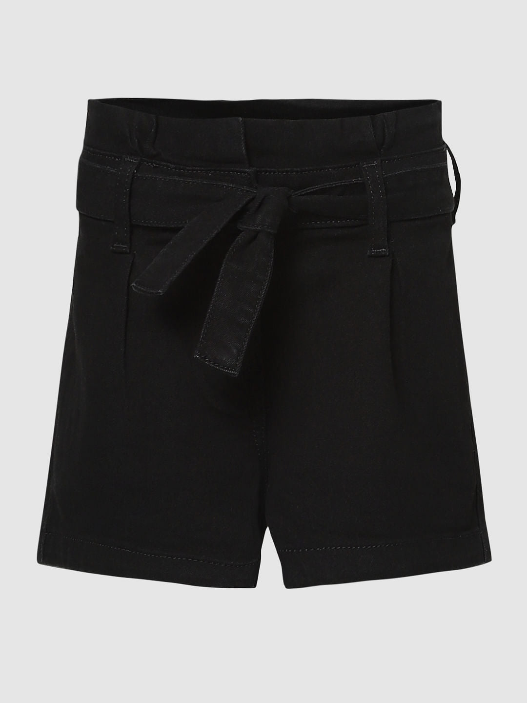 Girls Black Denim Bermuda Shorts