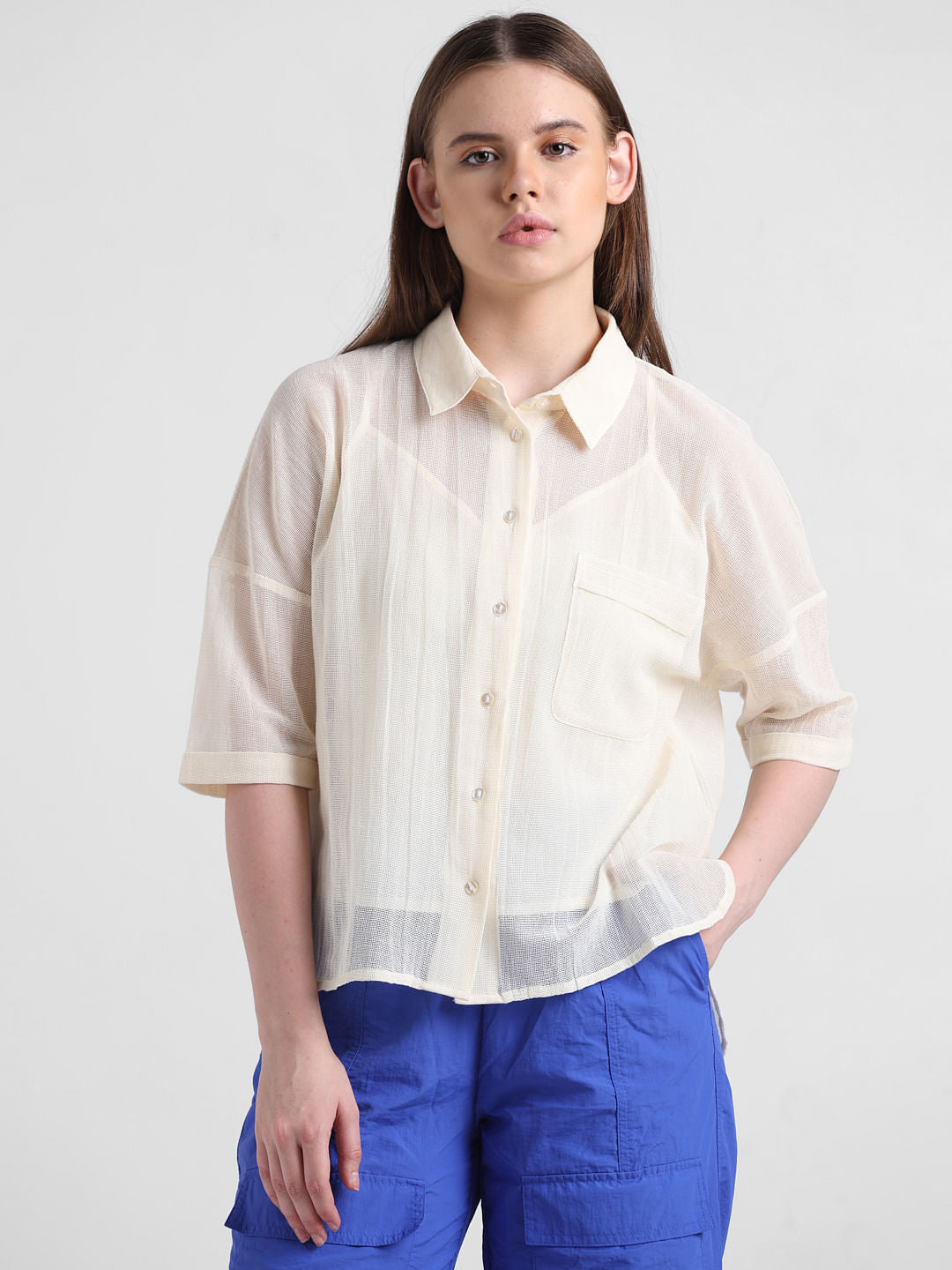 Ecru Cotton Mesh Shirt