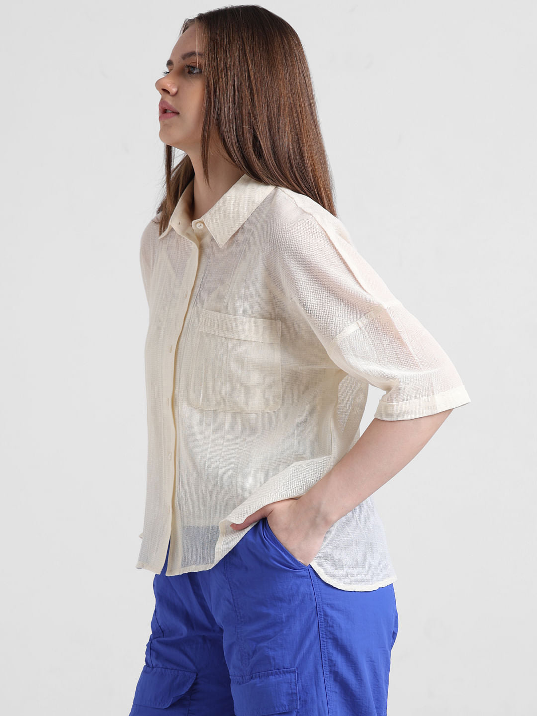 Ecru Cotton Mesh Shirt