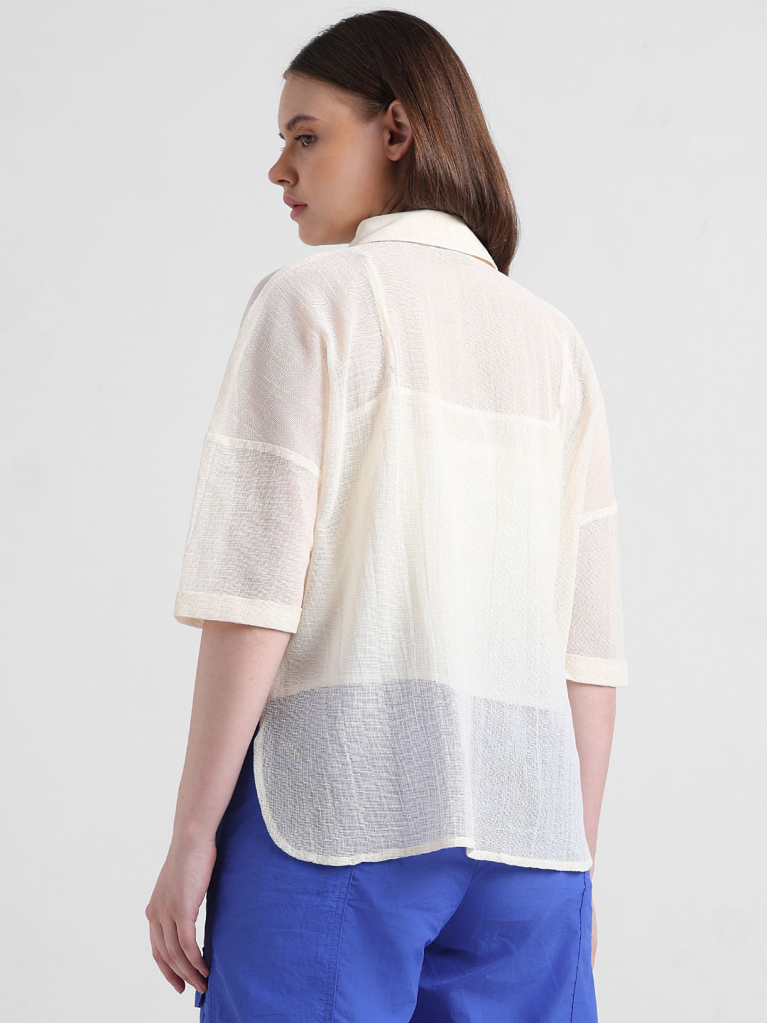 Ecru Cotton Mesh Shirt
