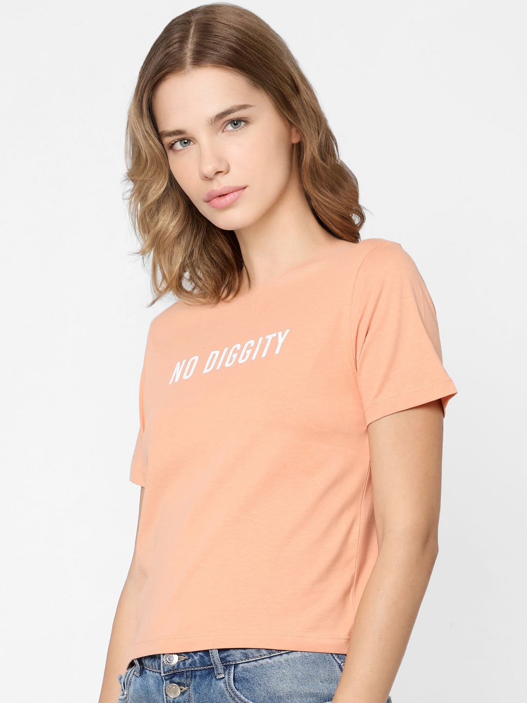 Peach Text Print T-Shirt